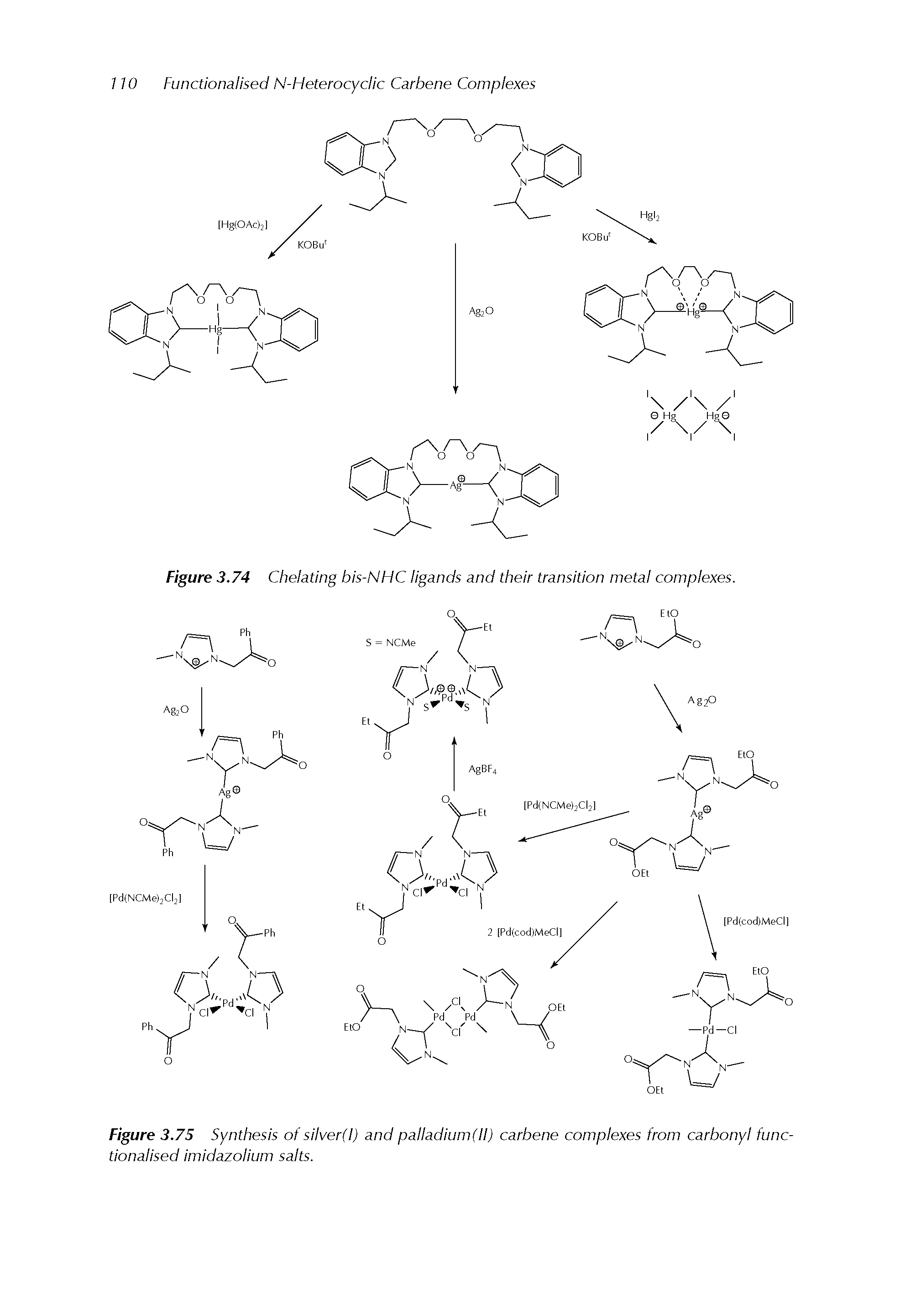 Figure 3,74 Chelating bis-NHC ligands and their transition metal complexes.
