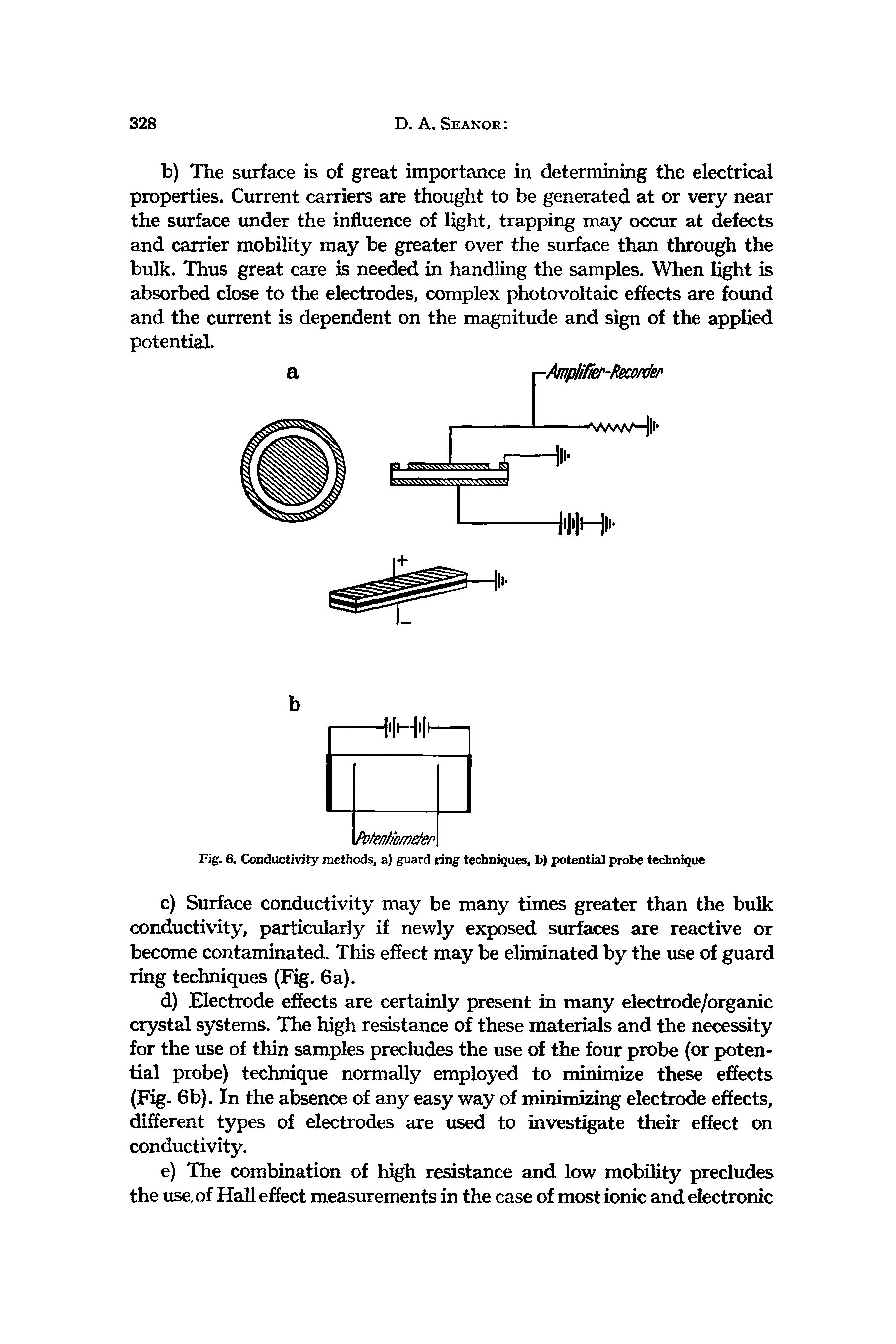 Fig. 6. Conductivity methods, a) guard ring techniques, b) potential probe technique...