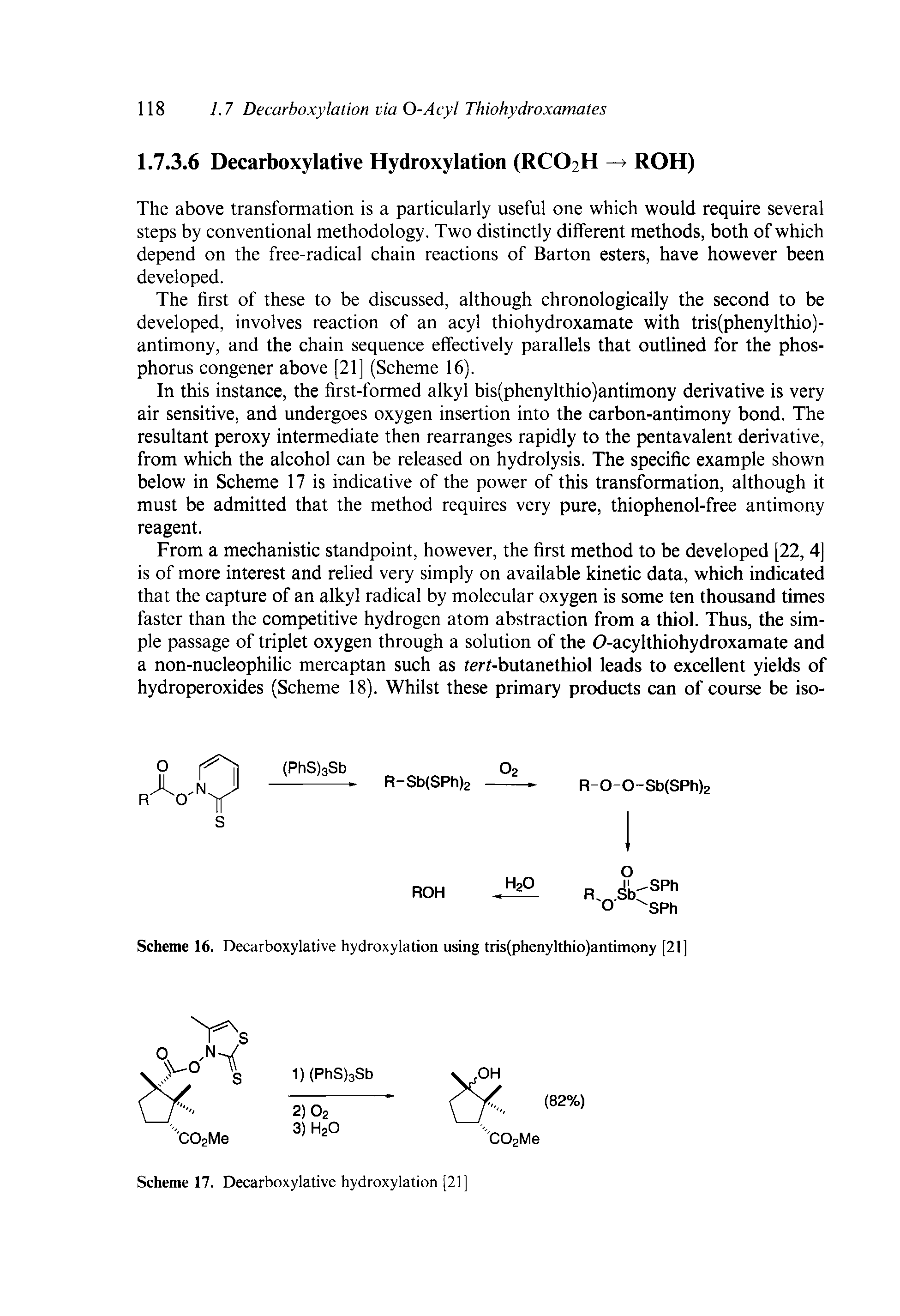 Scheme 16. Decarboxylative hydroxylation using tris(phenylthio)antimony [21]...