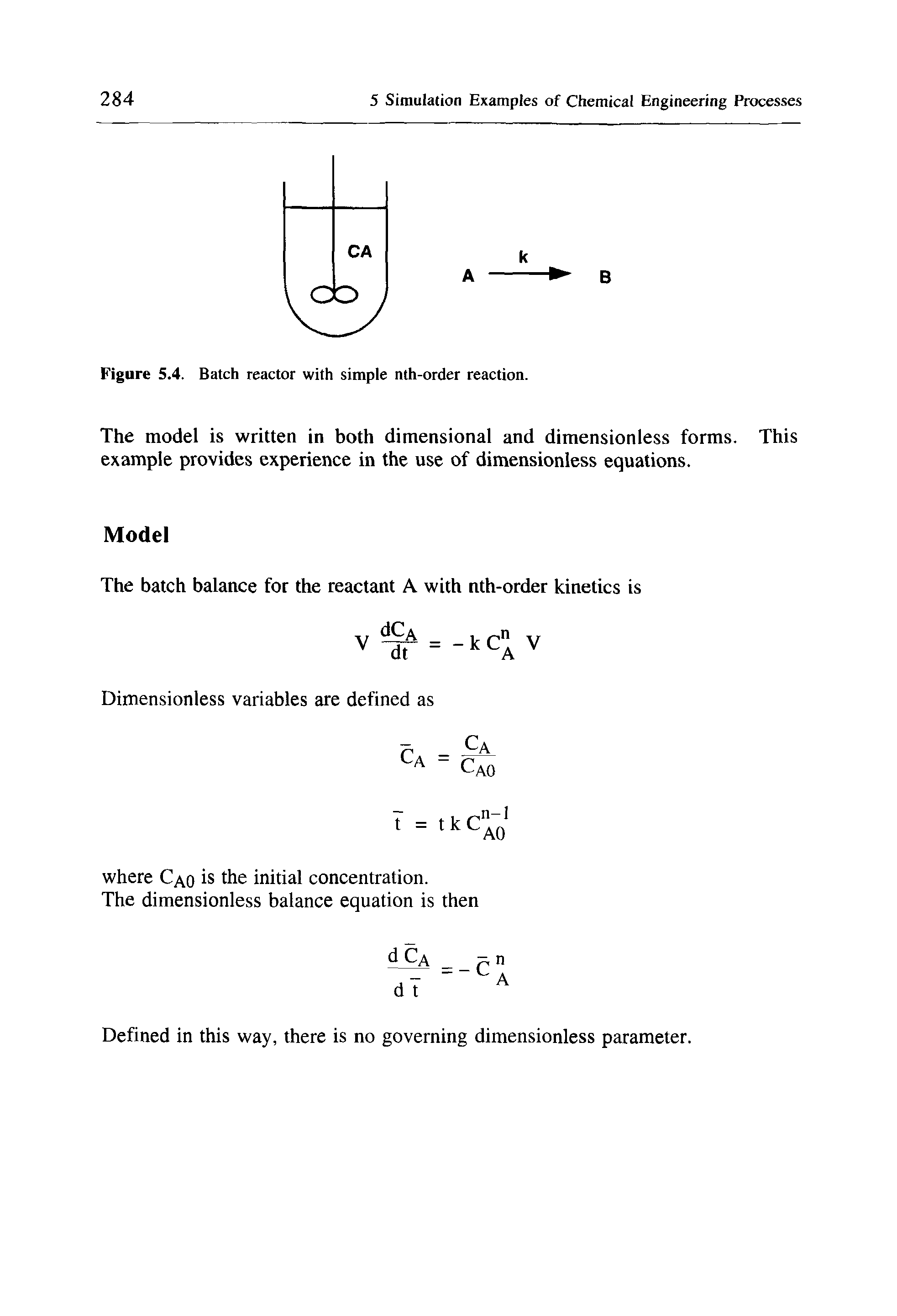 Figure 5.4. Batch reactor with simple nth-order reaction.