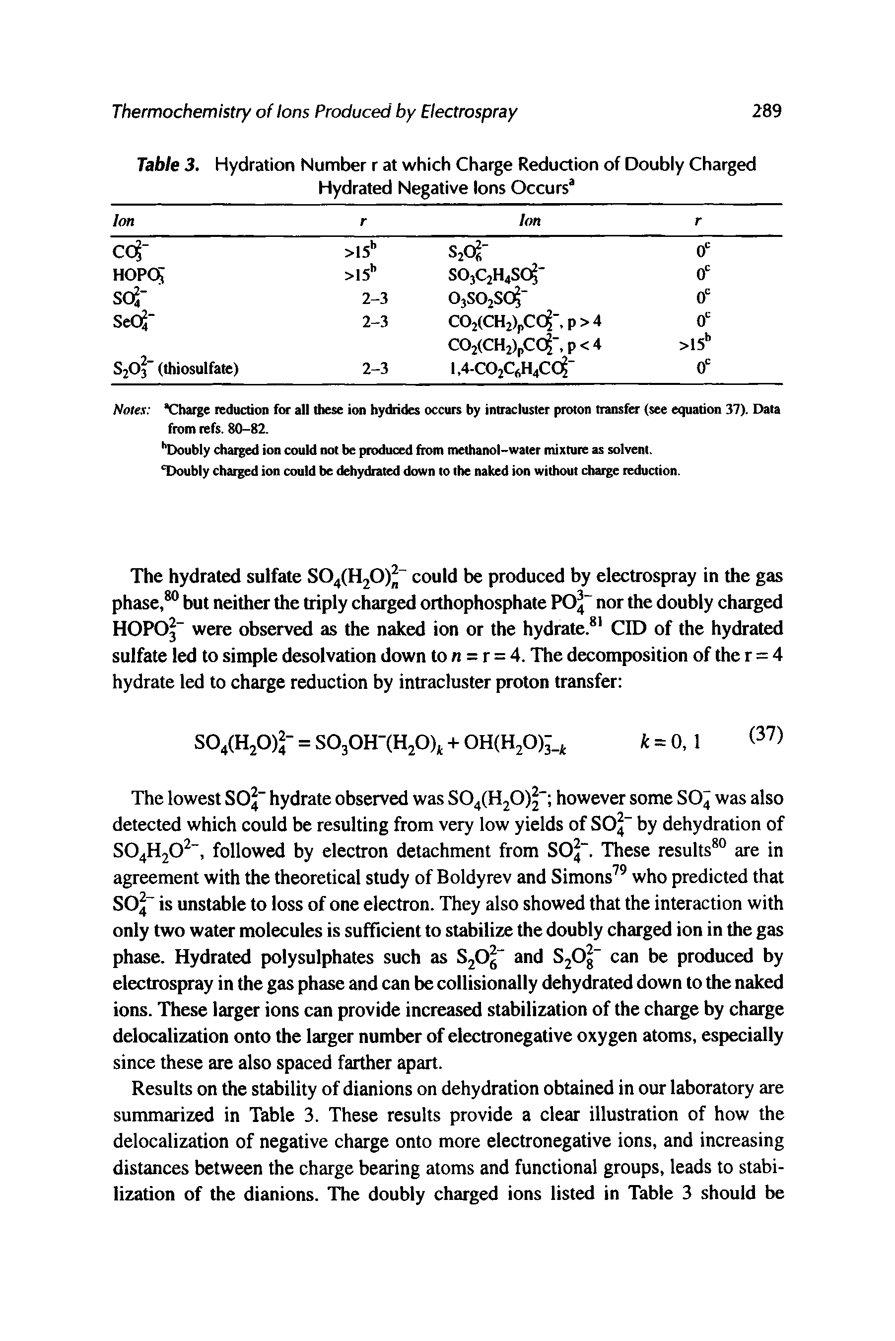 Table 3. Hydration Number r at which Charge Reduction of Doubly Charged Hydrated Negative Ions Occurs3...