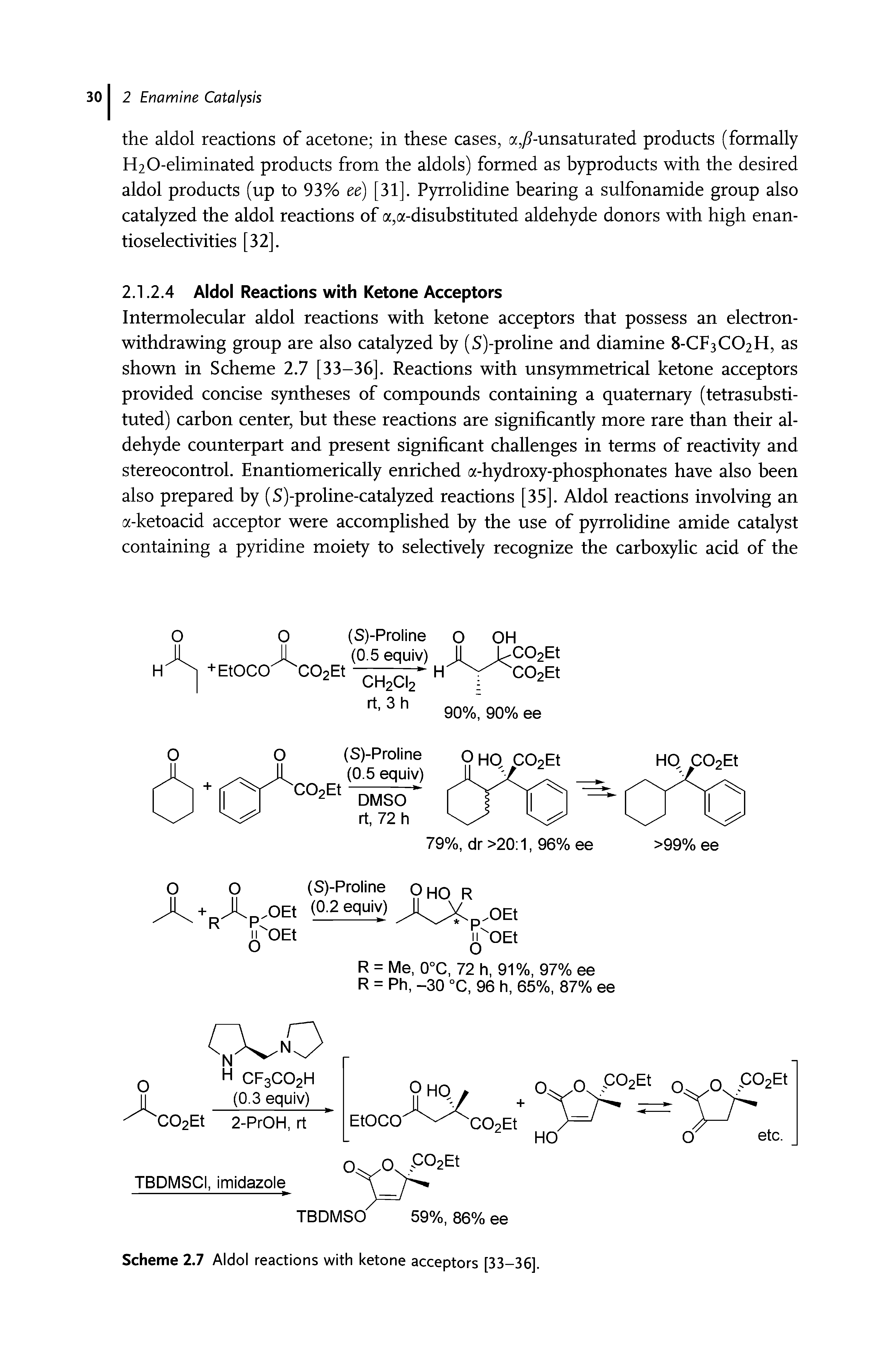 Scheme 2.7 Aldol reactions with ketone acceptors [33-36].
