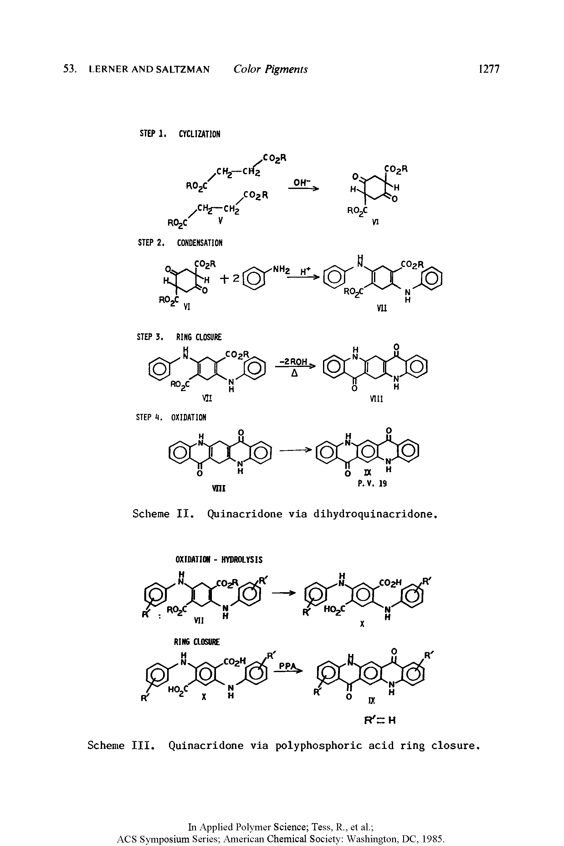 Scheme III. Quinacridone via polyphosphoric acid ring closure.