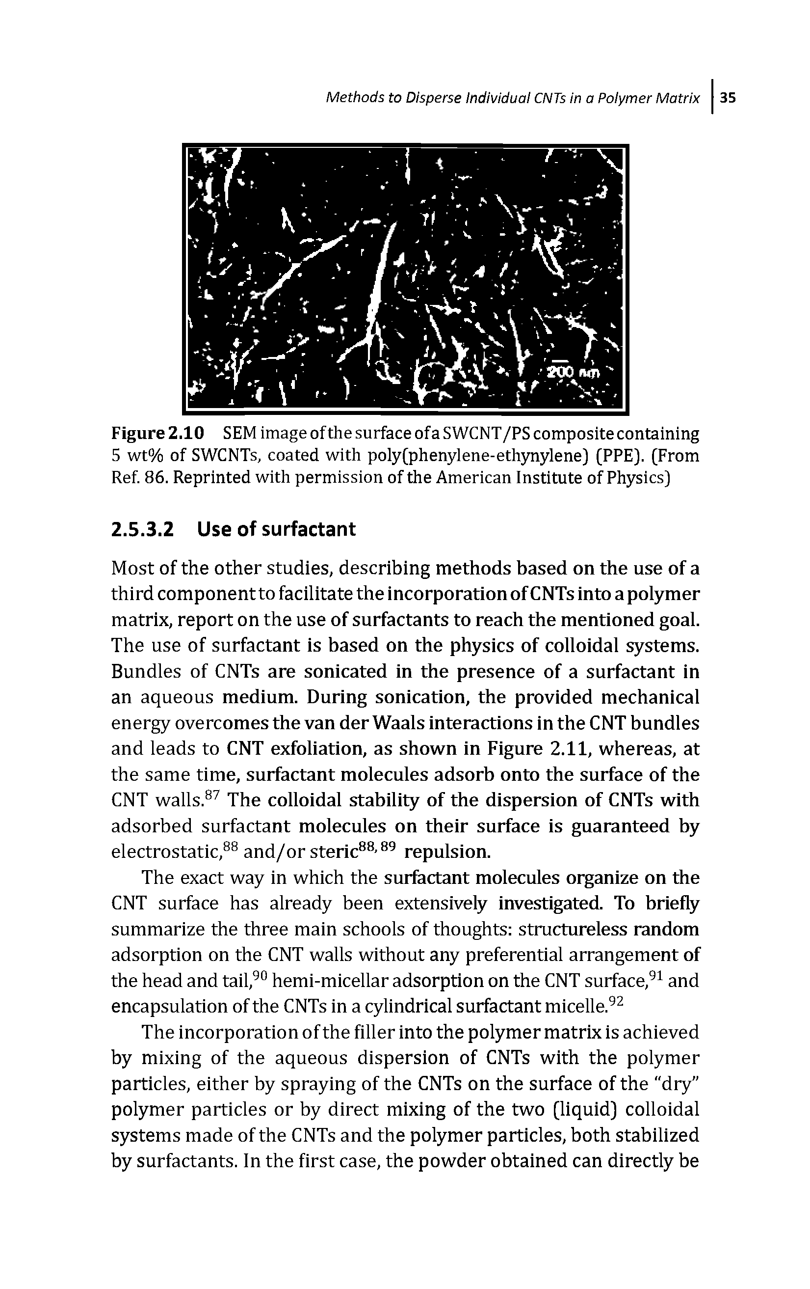 Figure 2.10 SEM image of the surface ofa SWCNT/PS composite containing 5 wt% of SWCNTs, coated with poly(phenylene-ethynylene) (PPE). (From Ref. 86. Reprinted with permission of the American Institute of Physics]...