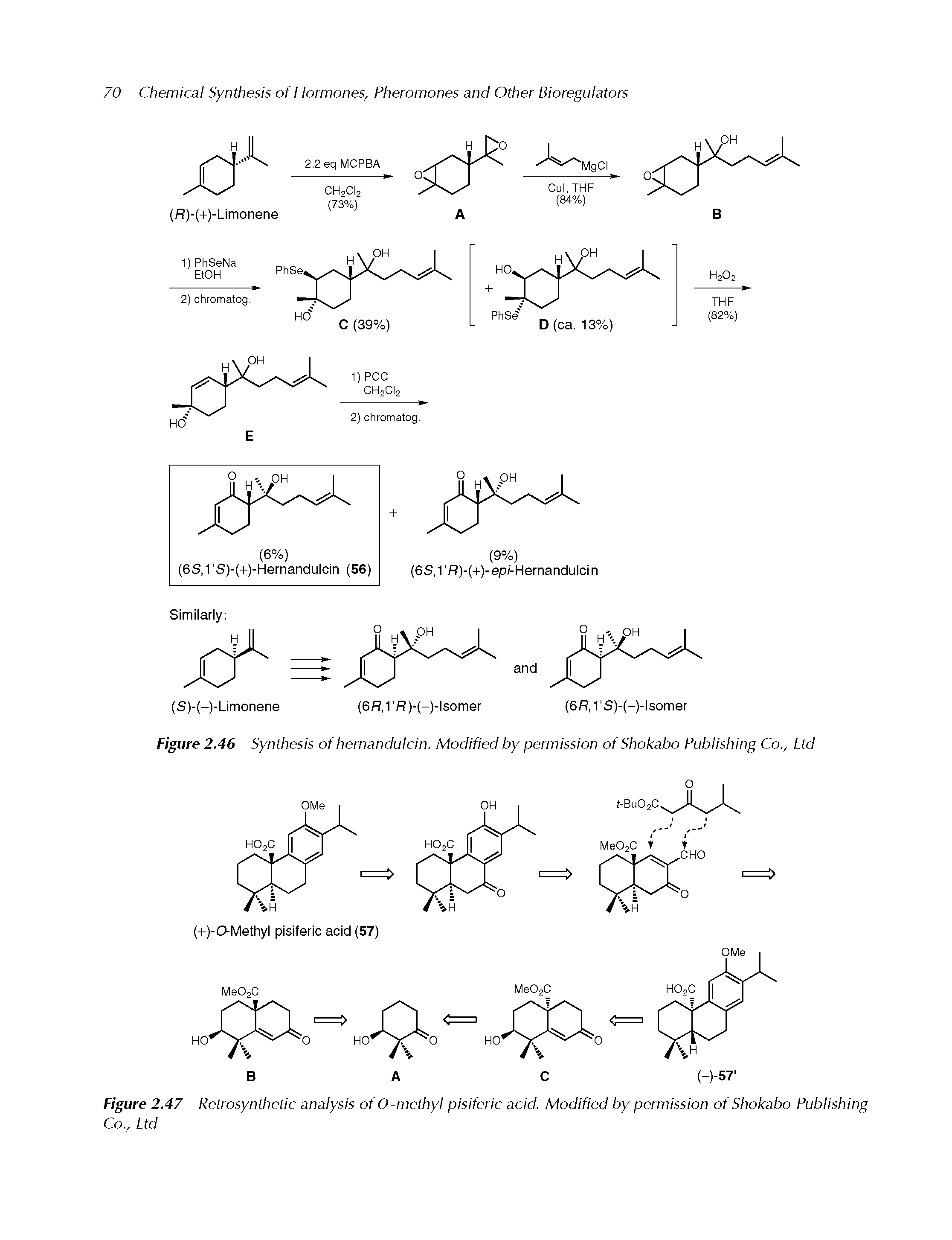 Figure 2.47 Retrosynthetic analysis of O-methyl pisiferic acid. Modified by permission of Shokabo Publishing Co., Ltd...