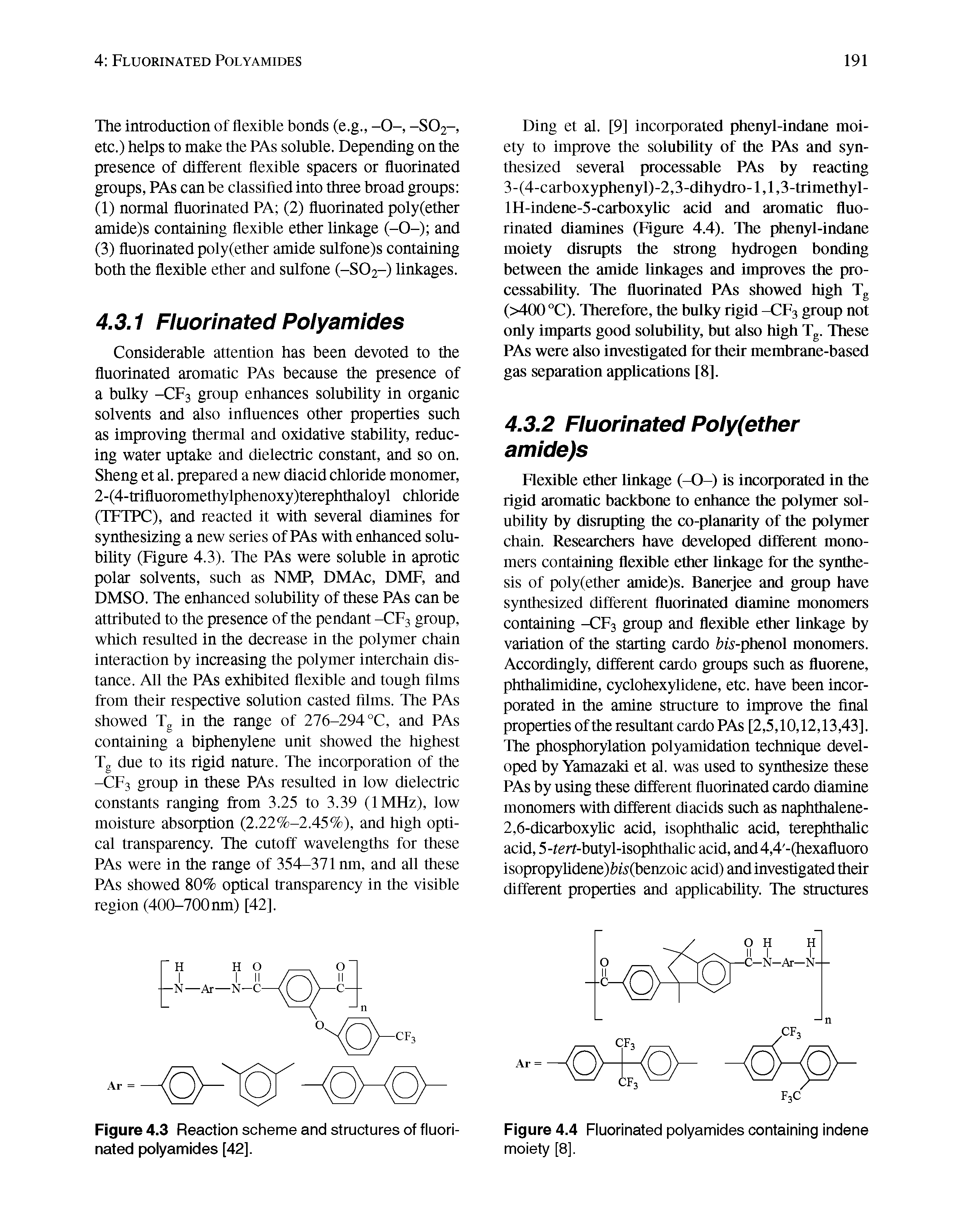 Figure 4.4 Fluorinated polyamides containing indene moiety [8],...