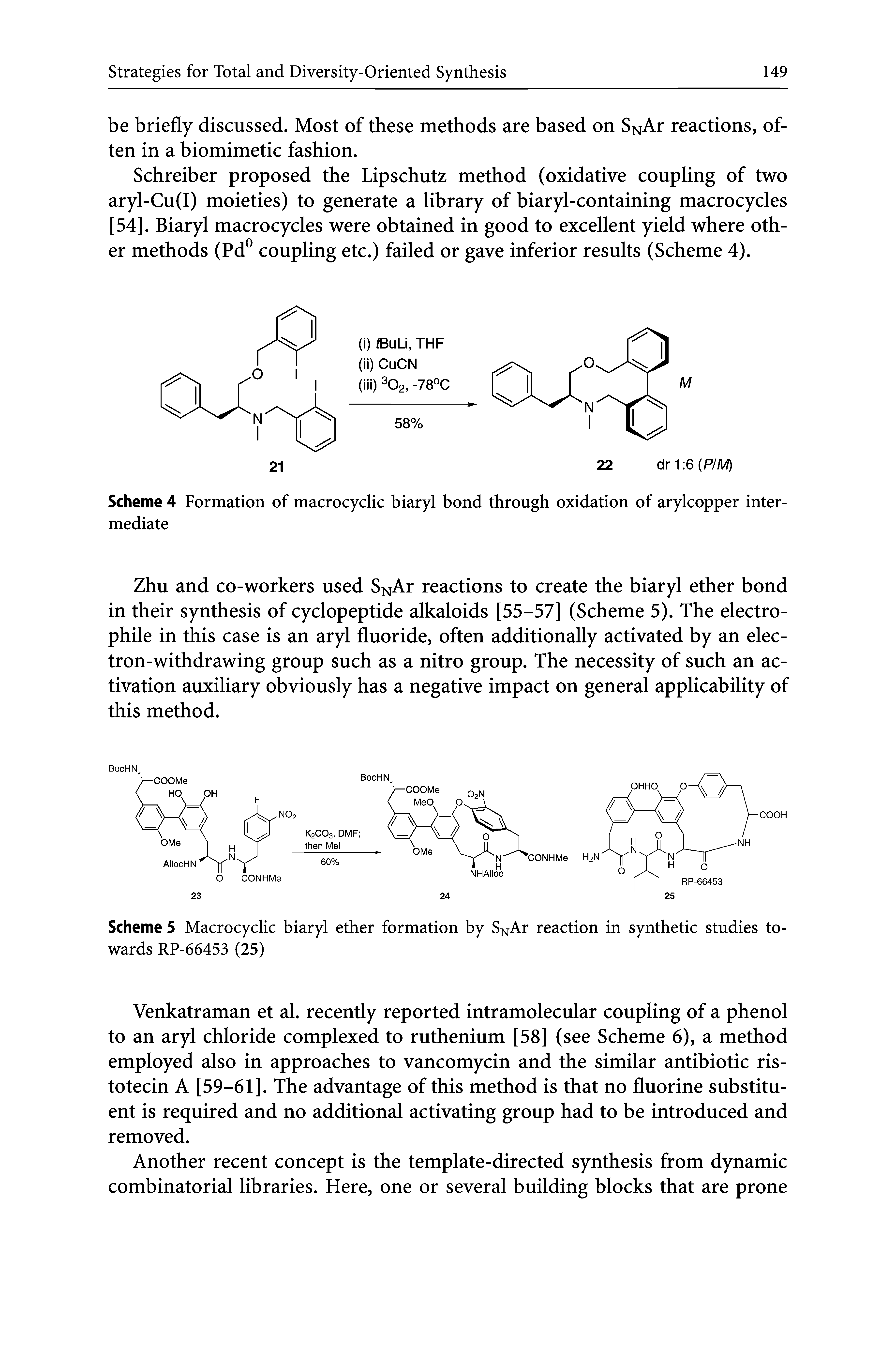 Scheme 5 Macrocyclic biaryl ether formation by S Ar reaction in synthetic studies towards RP-66453 (25)...