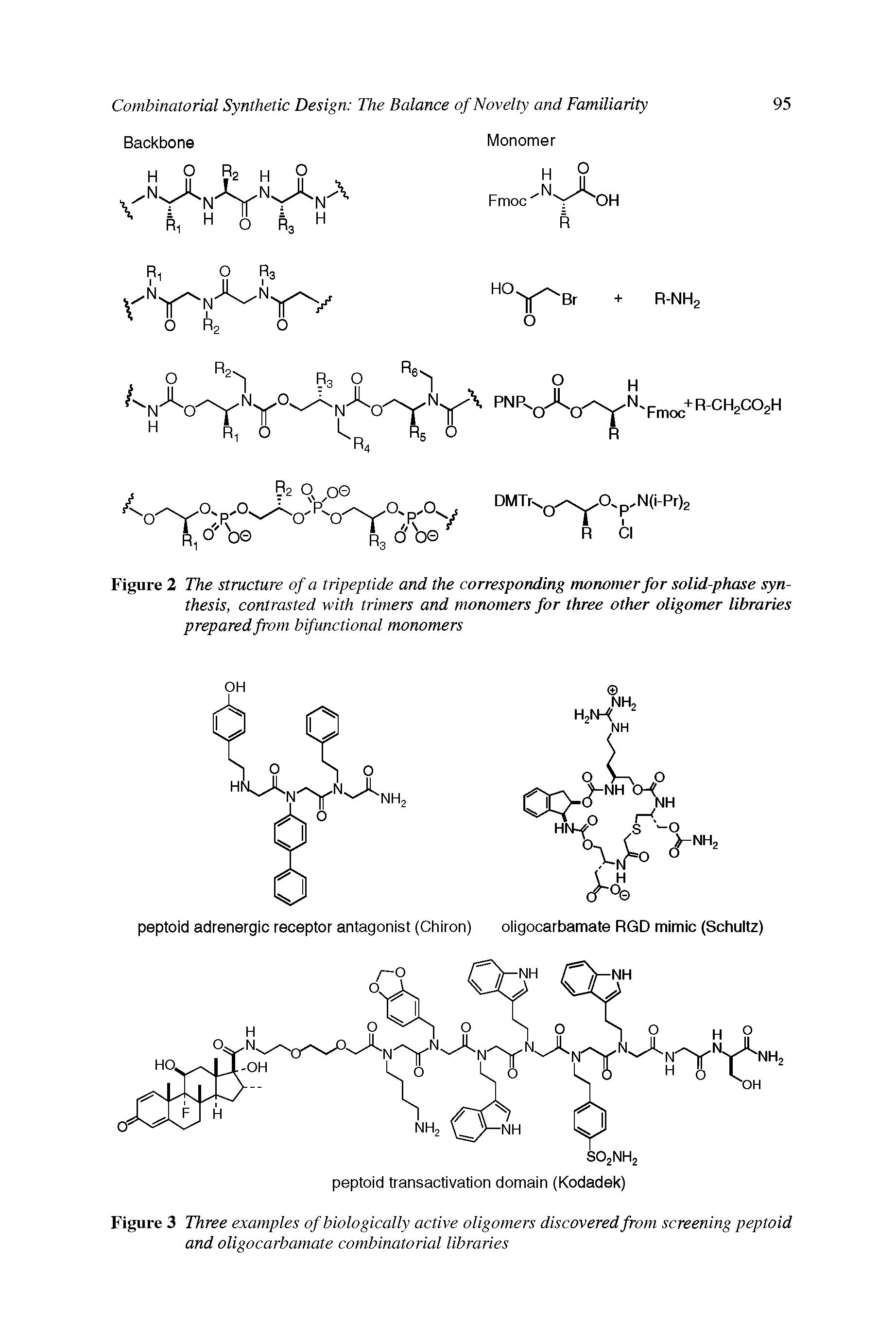 Figure 3 Three examples of biologically active oligomers discovered from screening peptoid and oiigocarbamate combinatorial libraries...