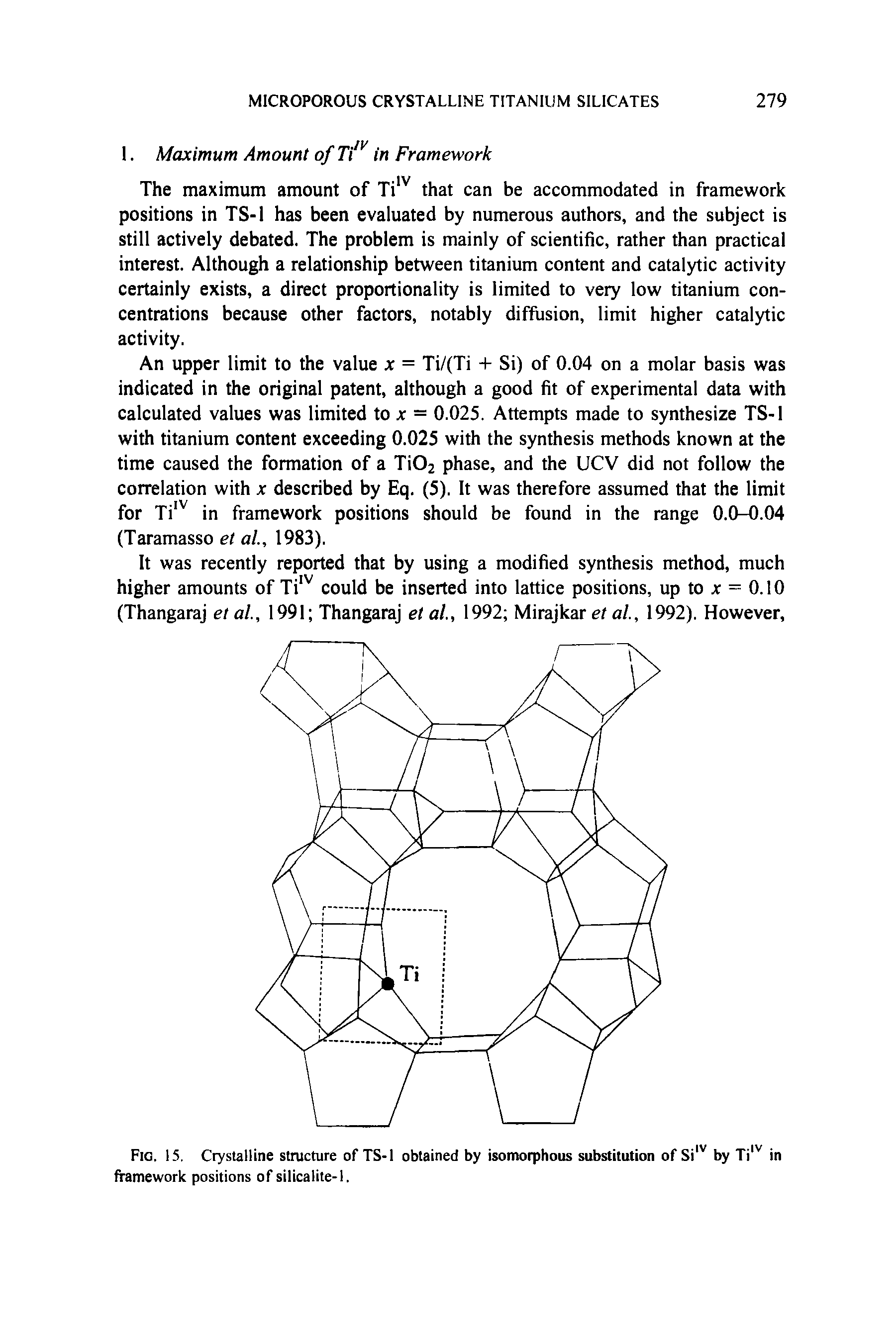 Fig. 15. Crystalline structure of TS-1 obtained by isomorphous substitution of Silv by Tilv in framework positions of silicalite-1.