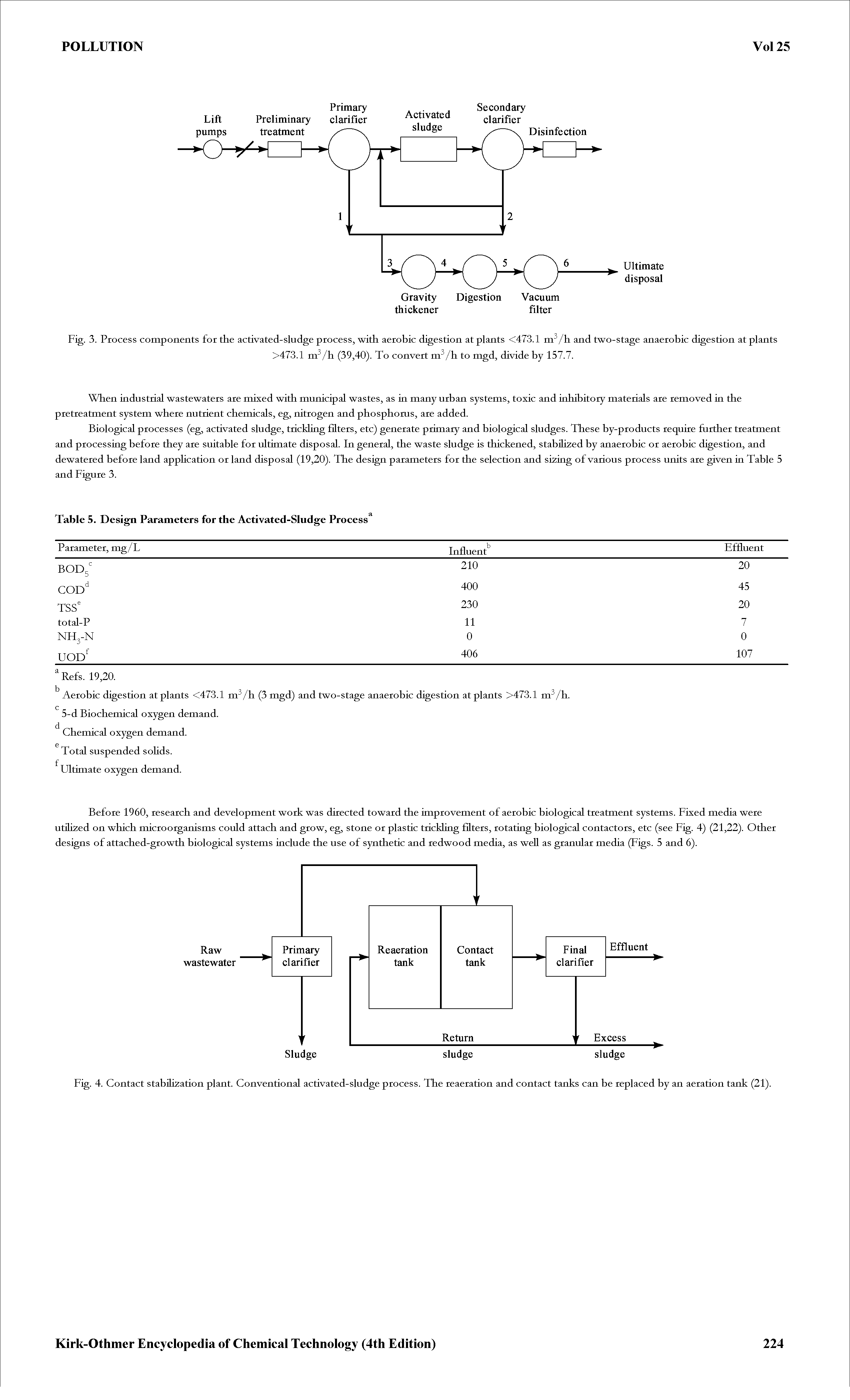 Fig. 4. Contact stabilization plant. Conventional activated-sludge process. The reaeration and contact tanks can be replaced by an aeration tank (21).