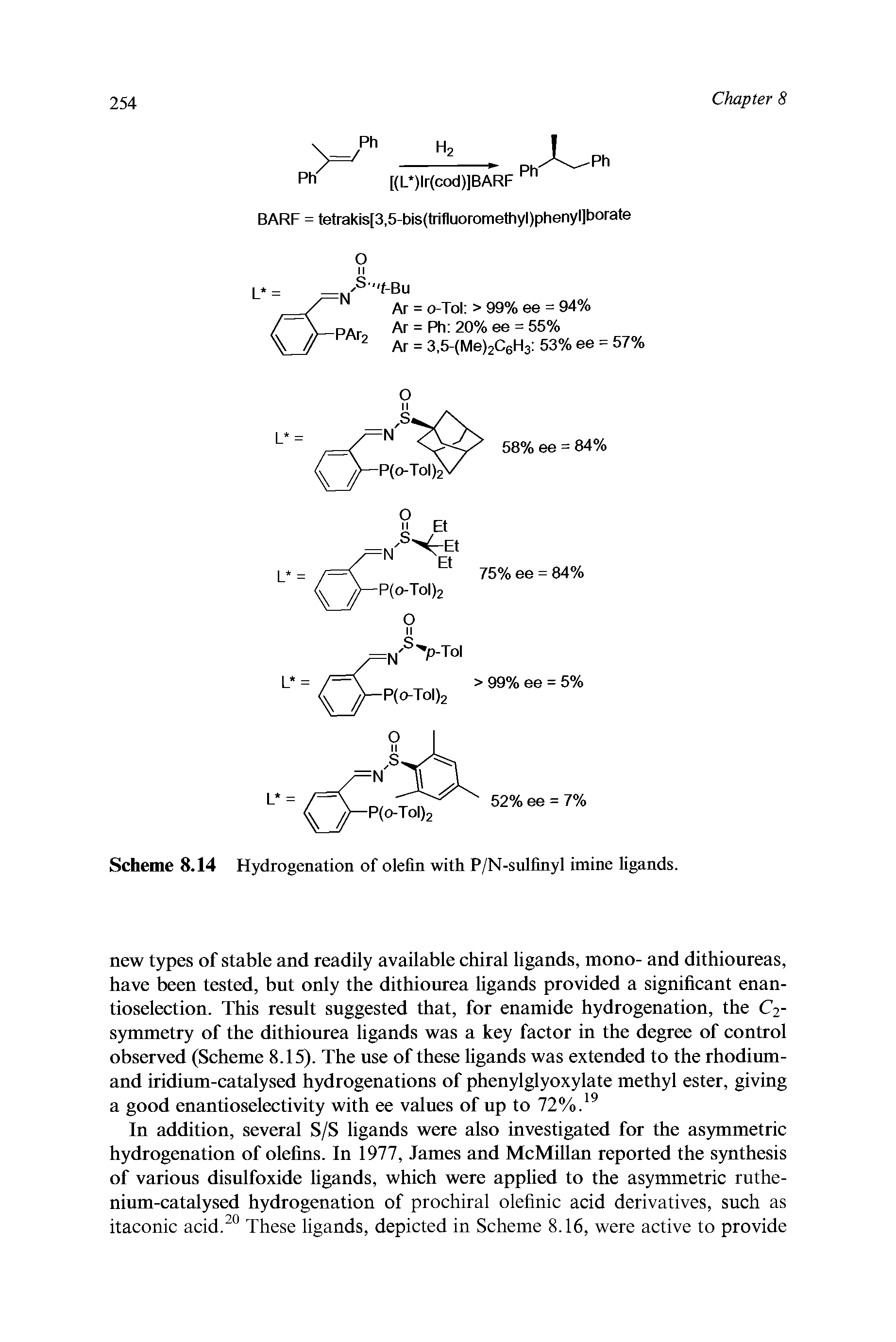 Scheme 8.14 Hydrogenation of olefin with P/N-sulfinyl imine ligands.