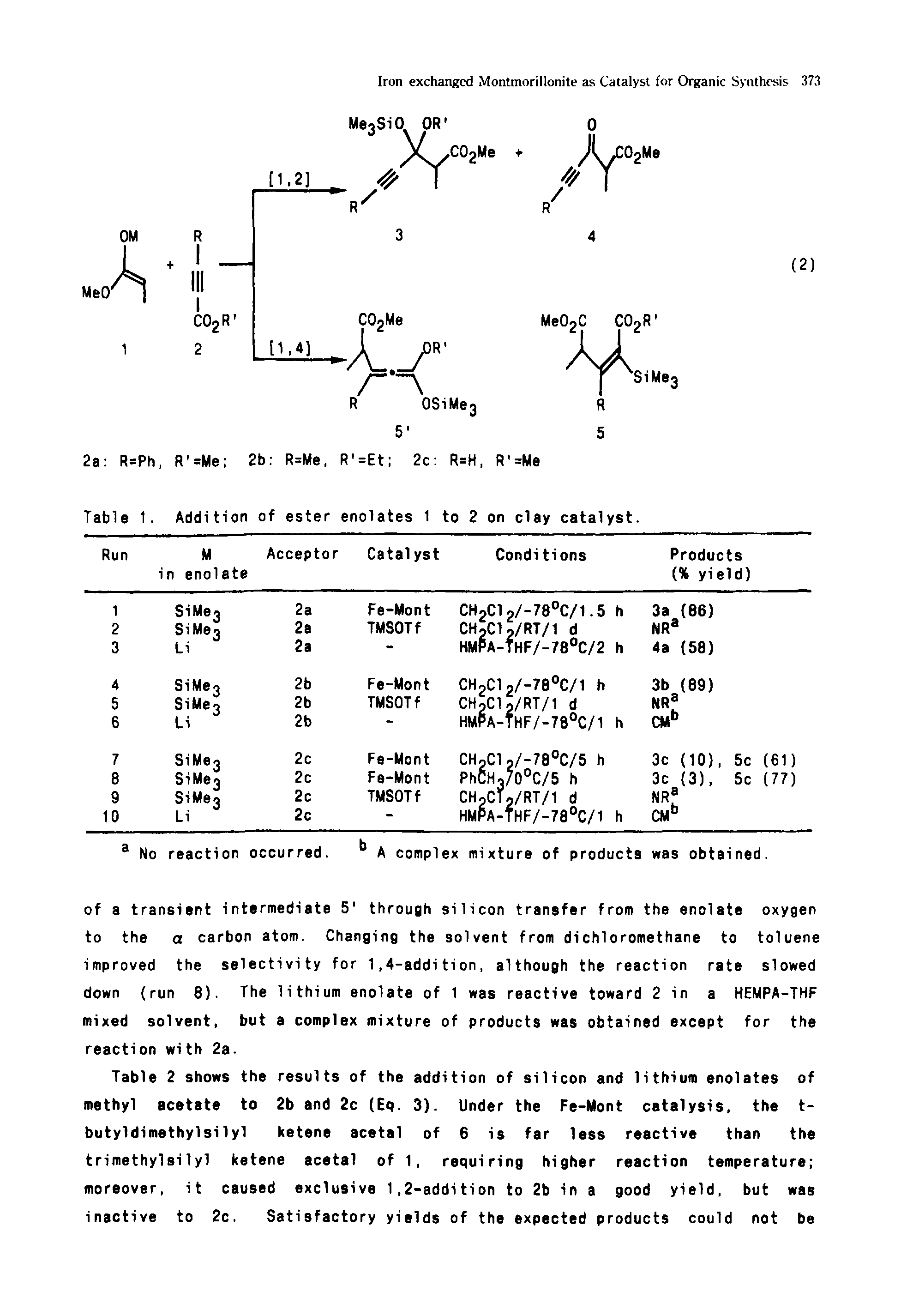 Table 1. Addition of ester enolates 1 to 2 on clay catalyst.