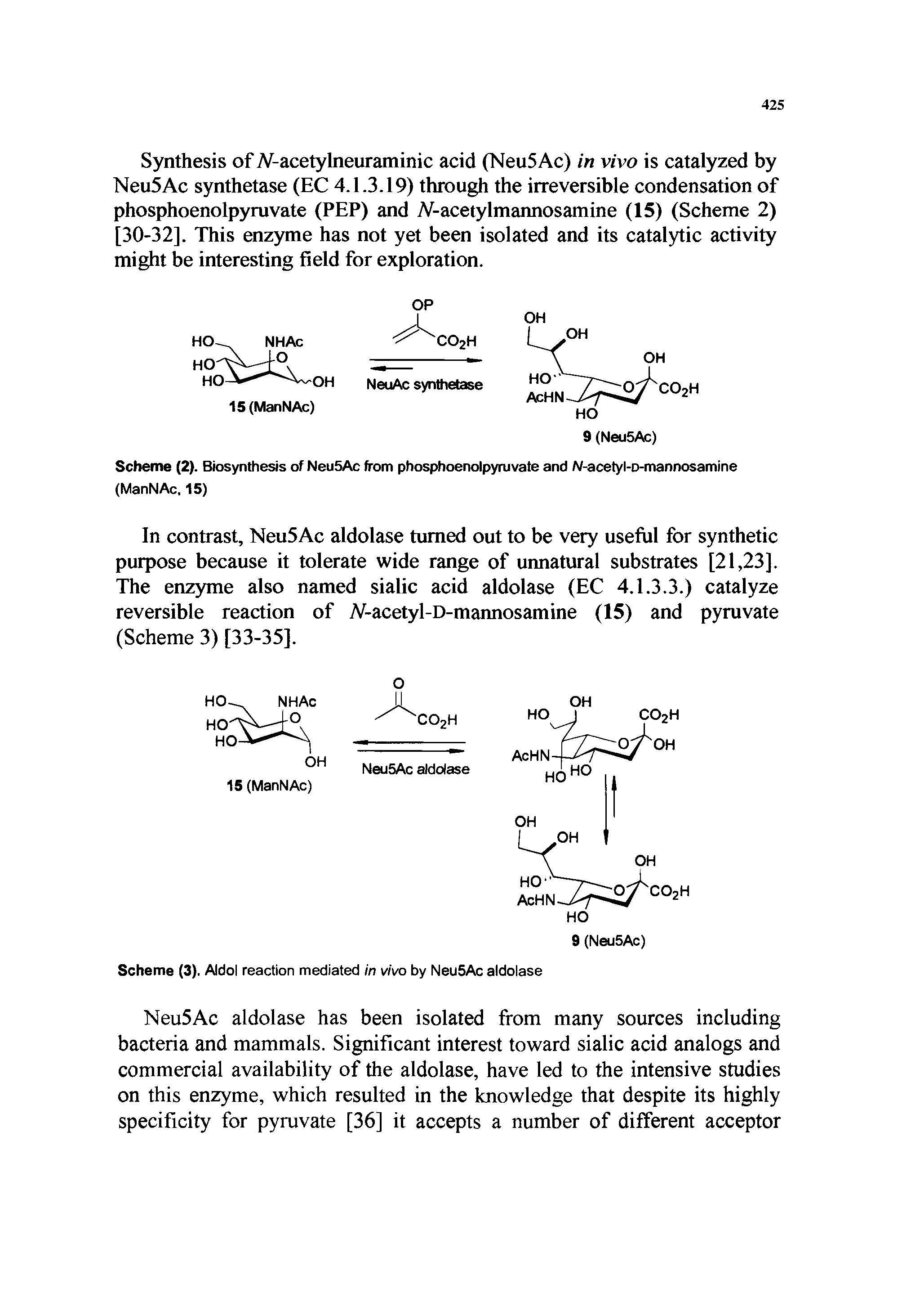 Scheme (2). Biosynthesis of Neu5Ac from phosphoenolpyruvate and W-acetyl-o-mannosamine (ManNAc, 15)...