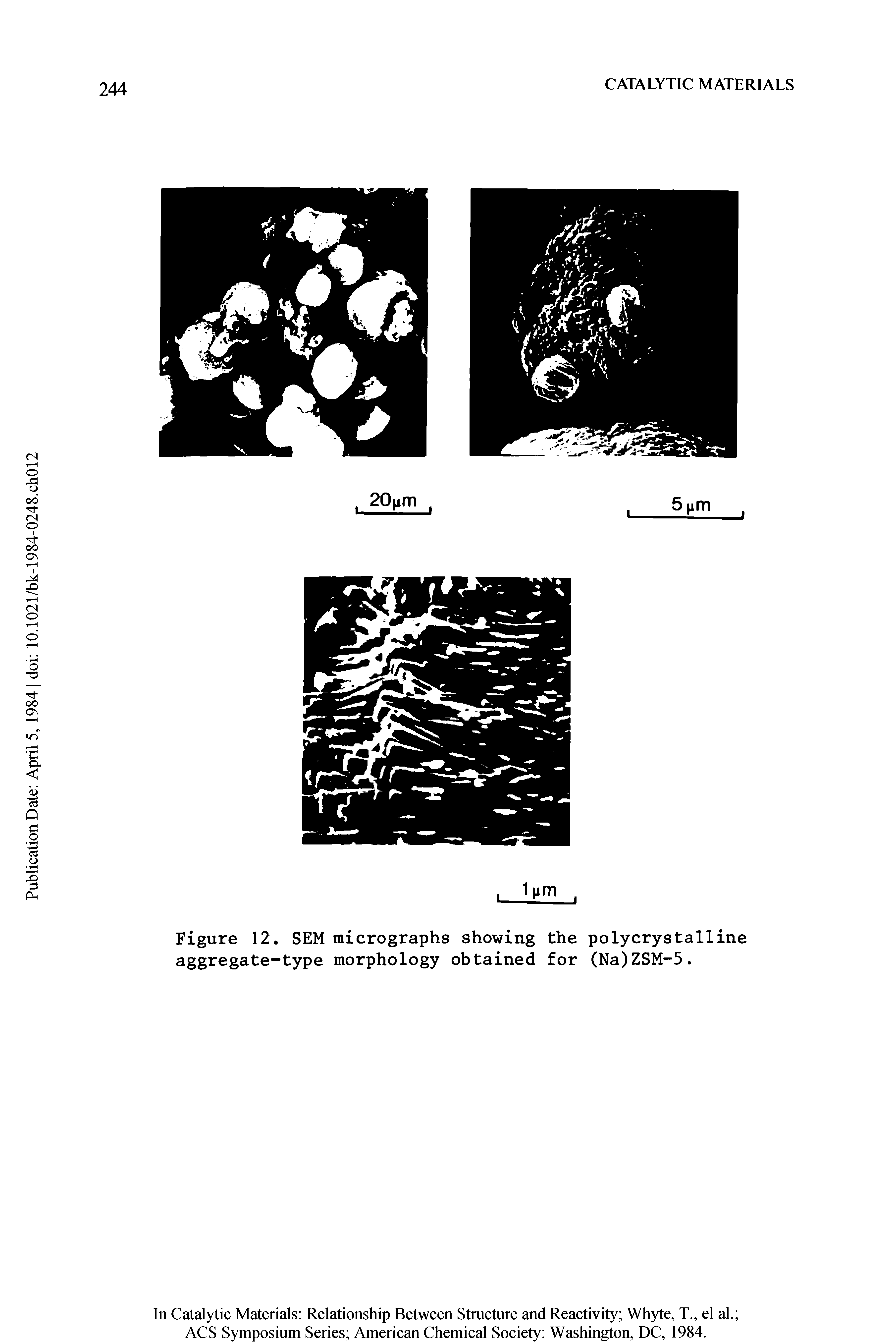 Figure 12. SEM micrographs showing the polycrystalline aggregate-type morphology obtained for (Na)ZSM-5.