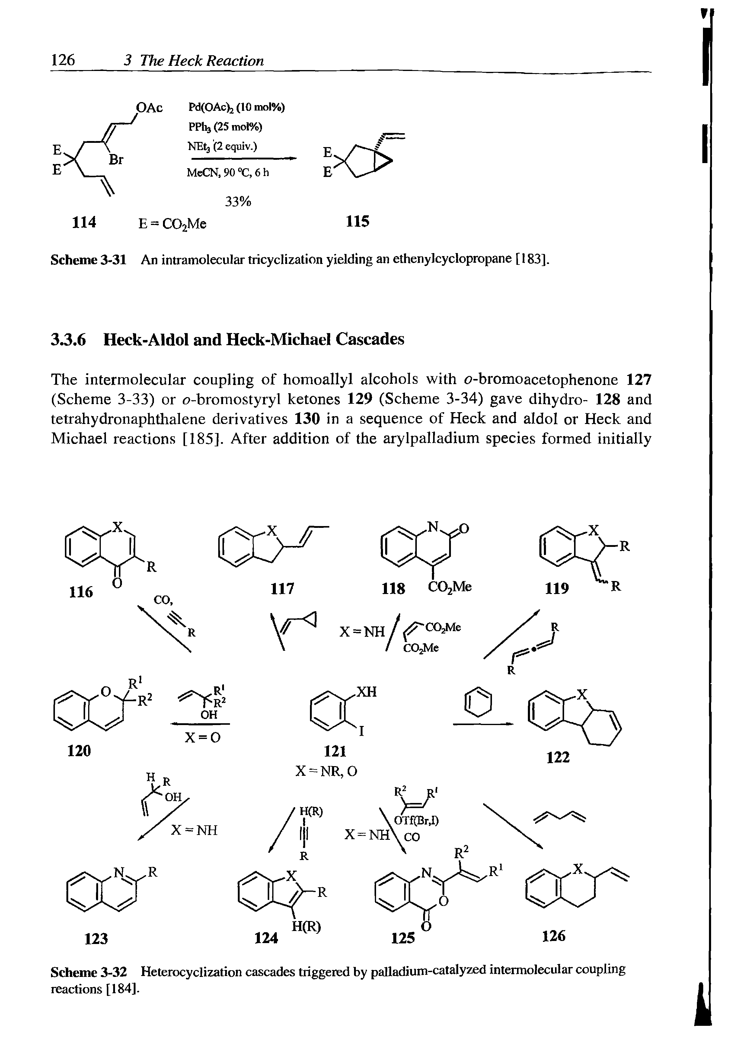 Scheme 3-32 Heterocyclization cascades triggered by palladium-catalyzed intermolecular coupling reactions [184].