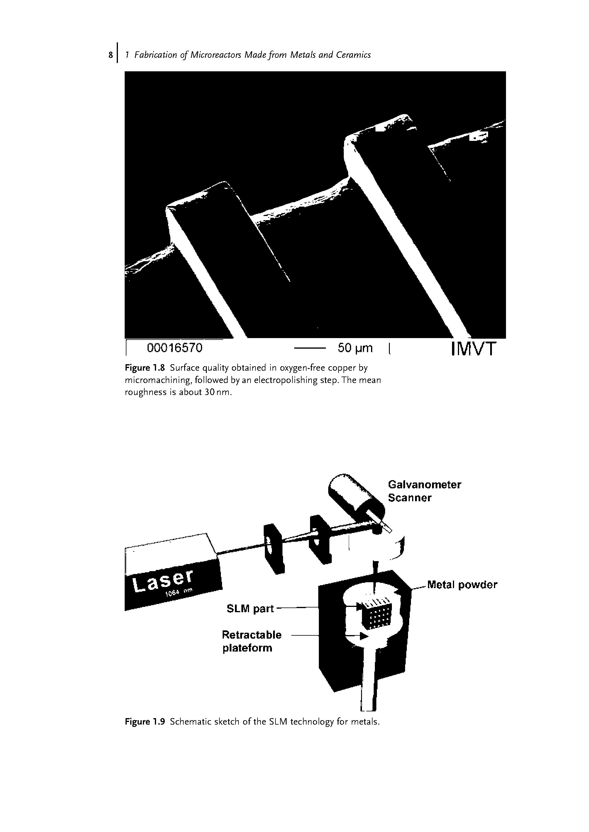 Figure 1.8 Surface quality obtained in oxygen-free copper by micromachining, followed by an electropolishing step. The mean roughness is about 30 nm.