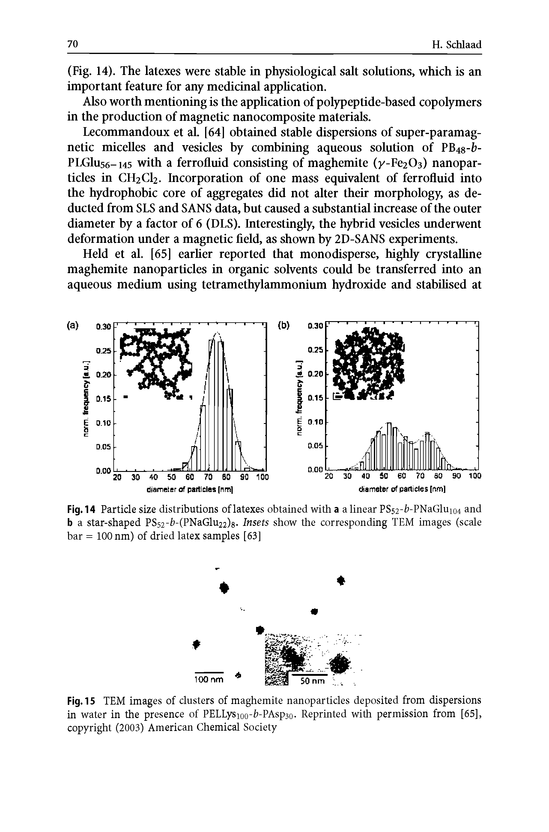 Fig. 15 TEM images of clusters of maghemite nanoparticles deposited from dispersions in water in the presence of PELLysioo-fc-PAspso. Reprinted with permission from [65], copyright (2003) American Chemical Society...