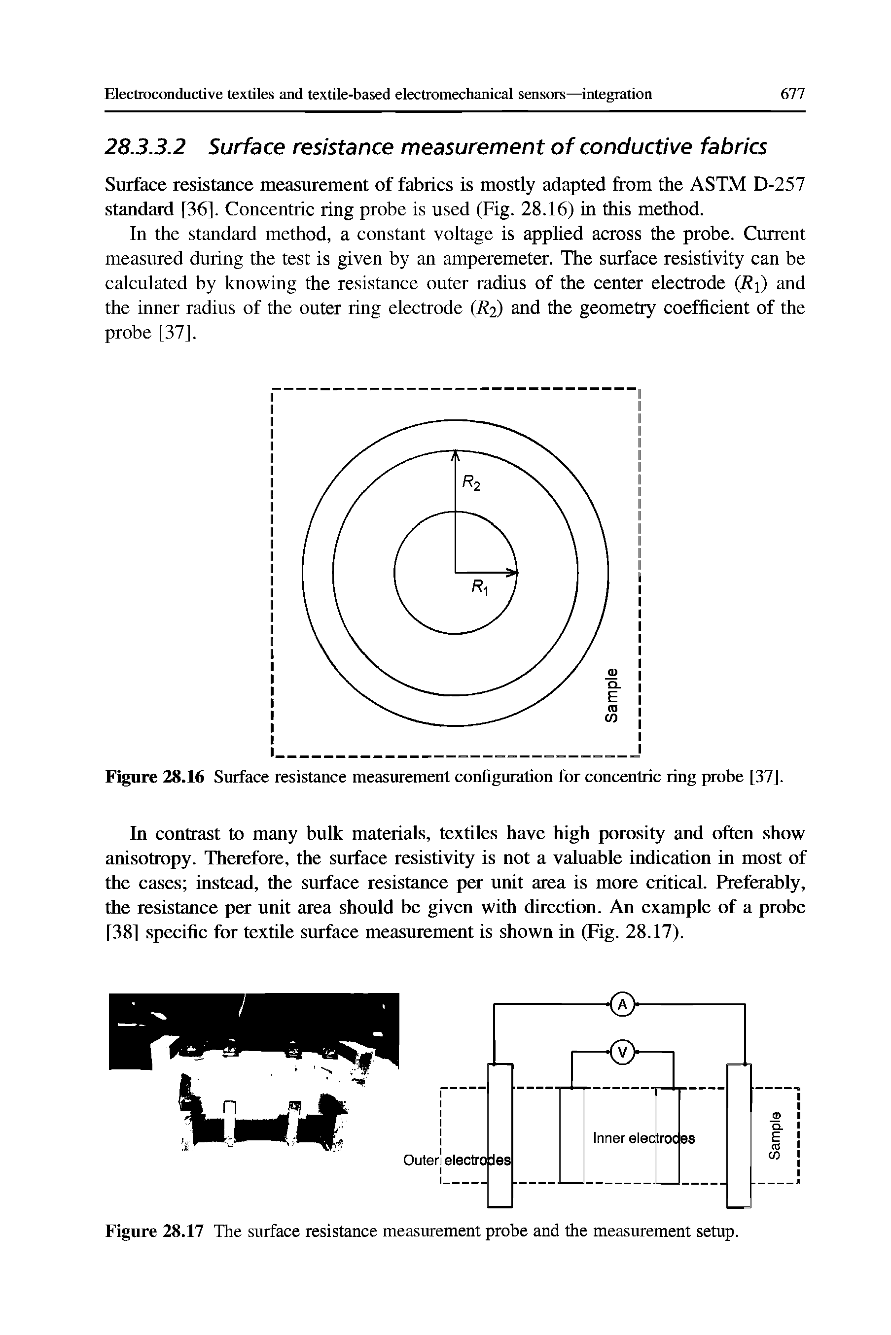 Figure 28.16 Surface resistance measurement configuration for concentric ring probe [37].