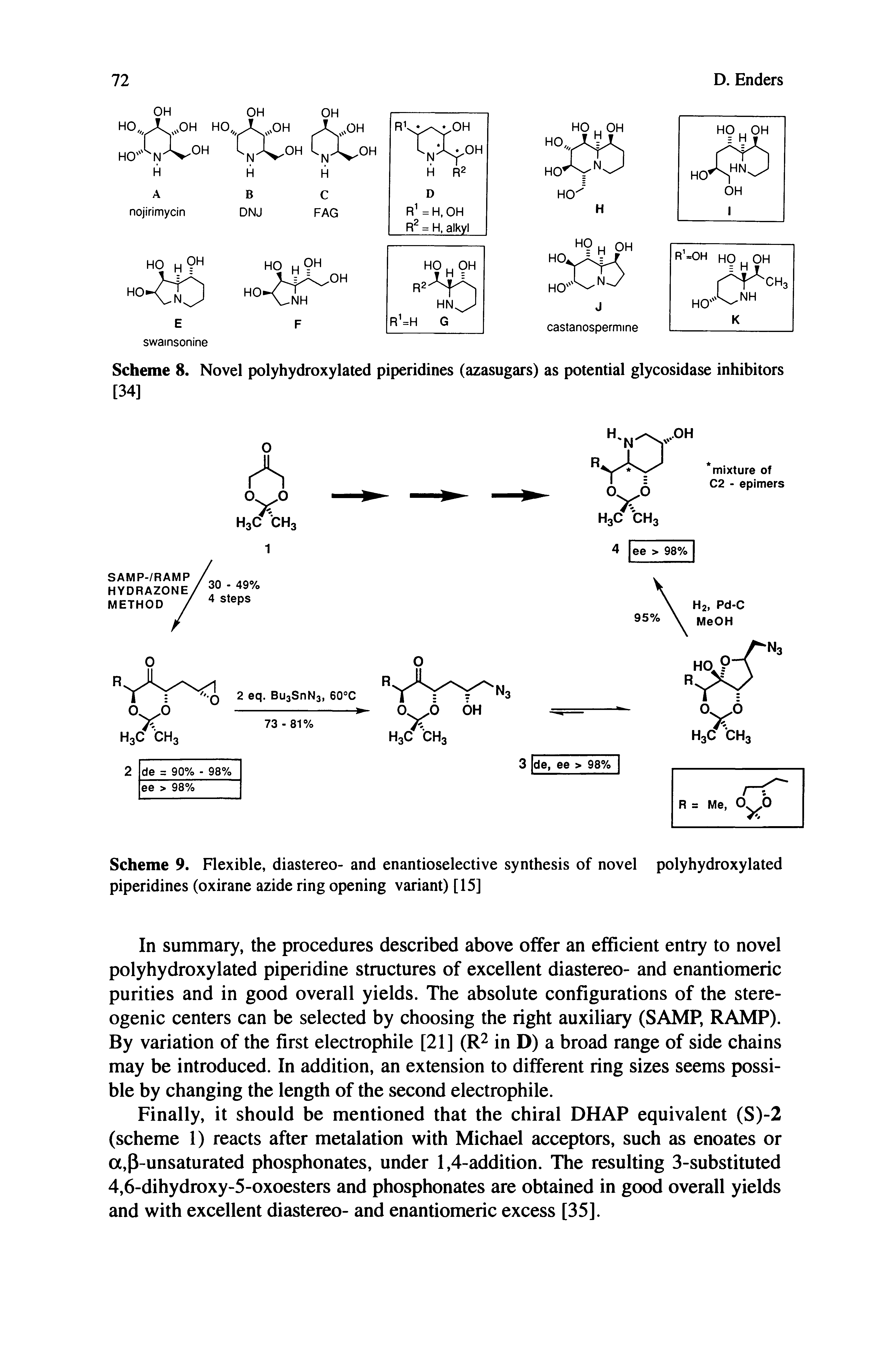 Scheme 8. Novel polyhydroxylated piperidines (azasugars) as potential glycosidase inhibitors [34]...