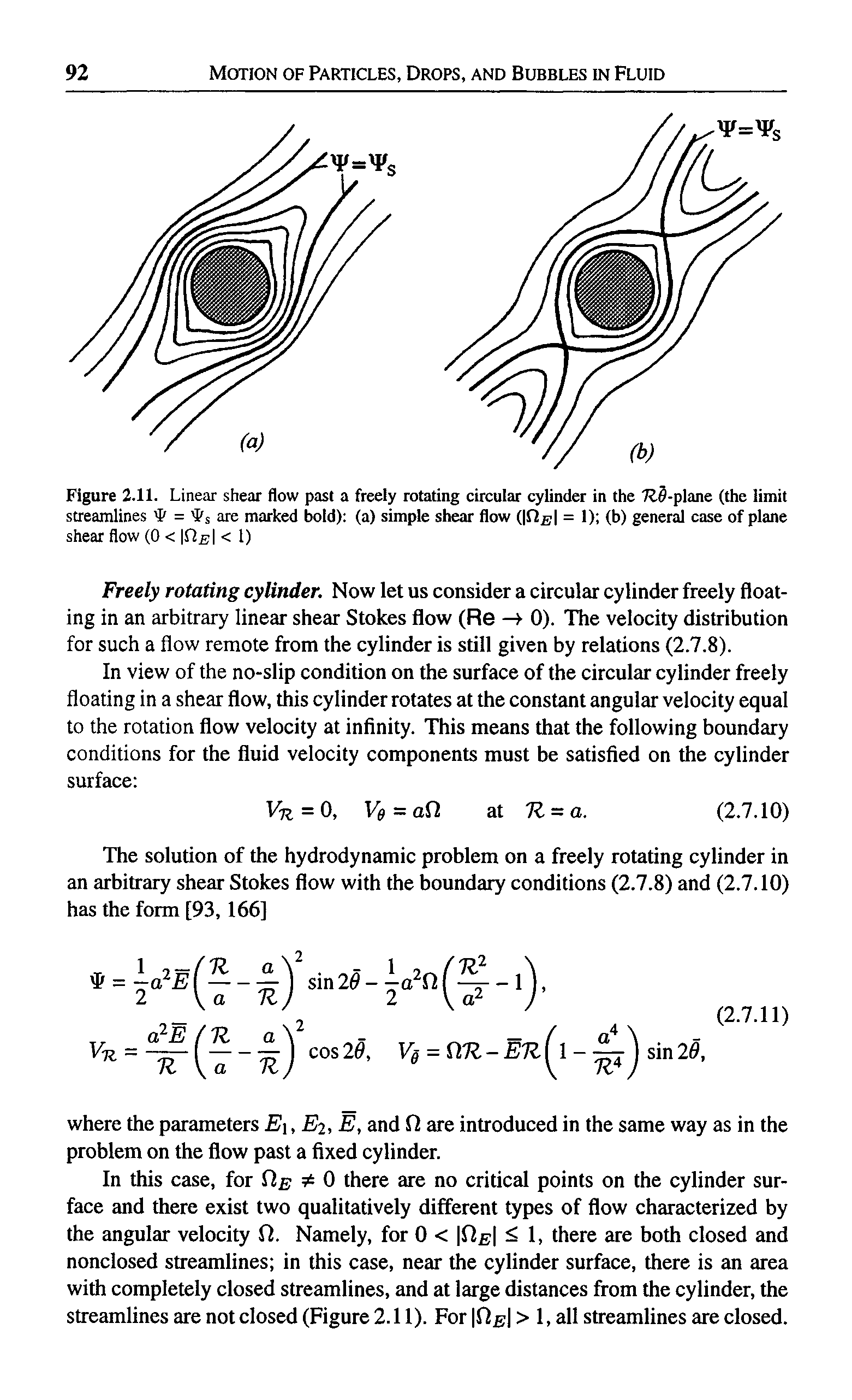 Figure 2.11. Linear shear flow past a freely rotating circular cylinder in the 7Z -plane (the limit streamlines P = Ps are marked bold) (a) simple shear flow ( STg = 1) (b) general case of plane shear flow (0 < n < 1)...