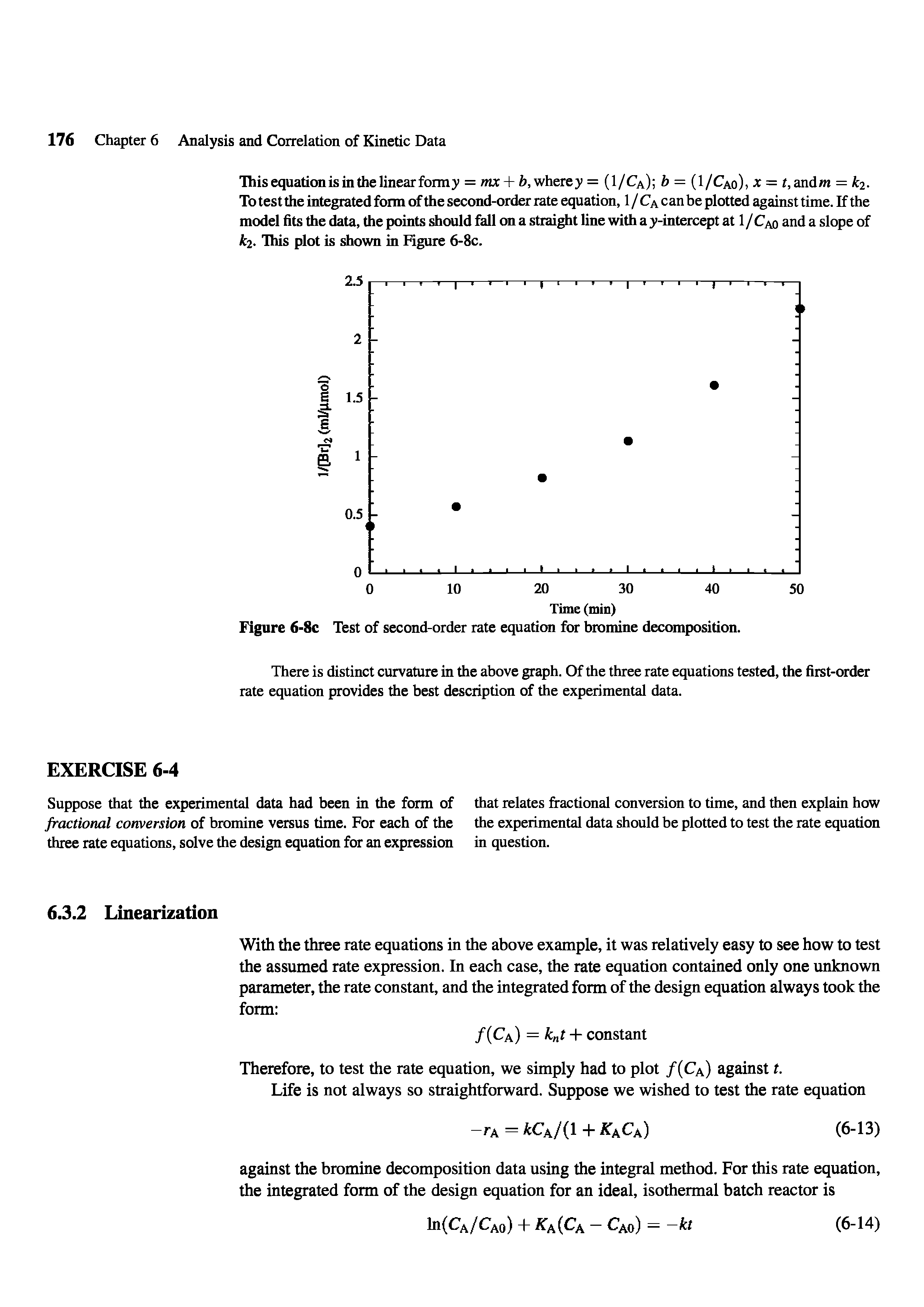 Figure 6-8c Test of second-order rate equation for bromine decomposition.