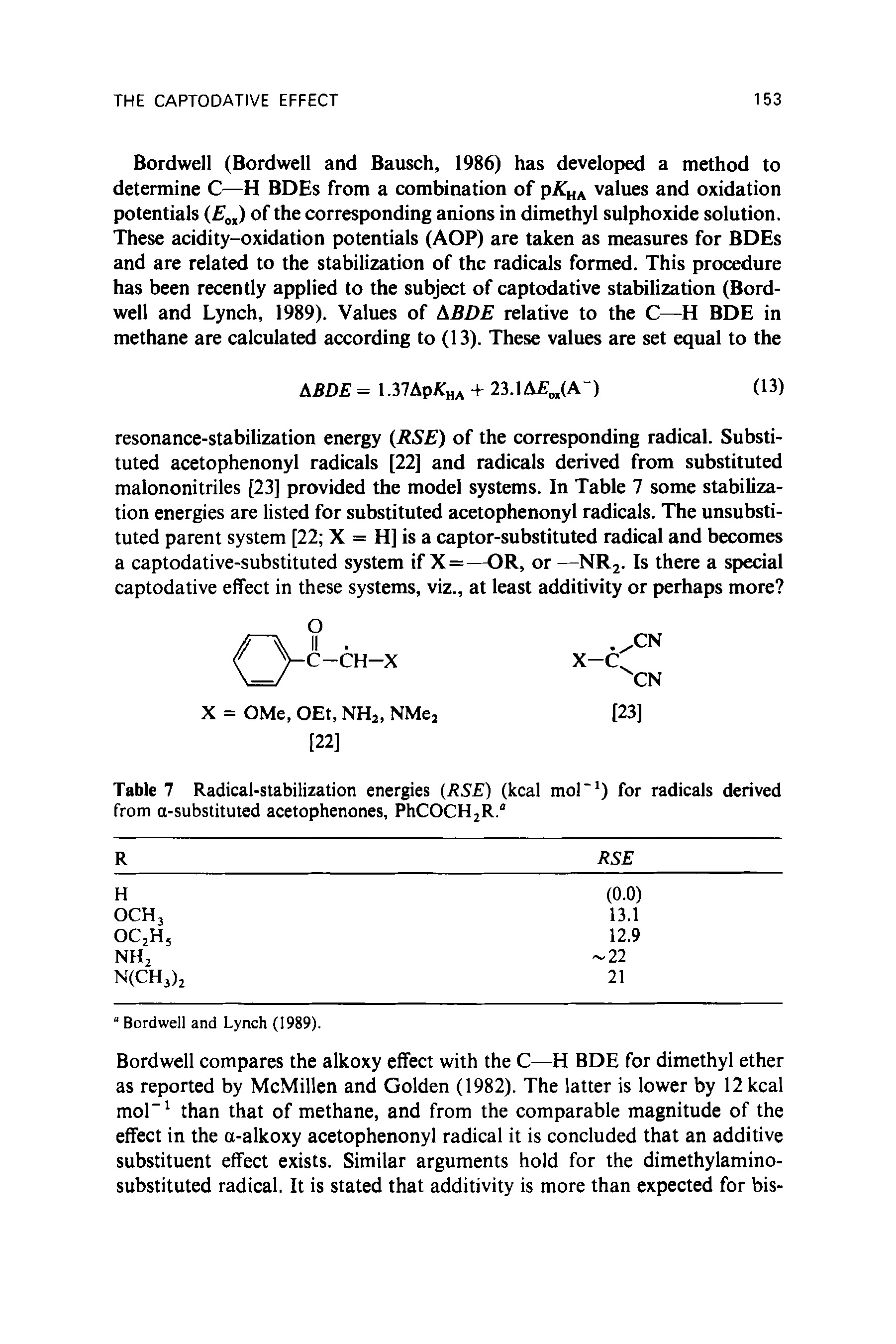 Table 7 Radical-stabilization energies (RSE) (kcal mol ) for radicals derived from a-substituted acetophenones, PhCOCHjR."...
