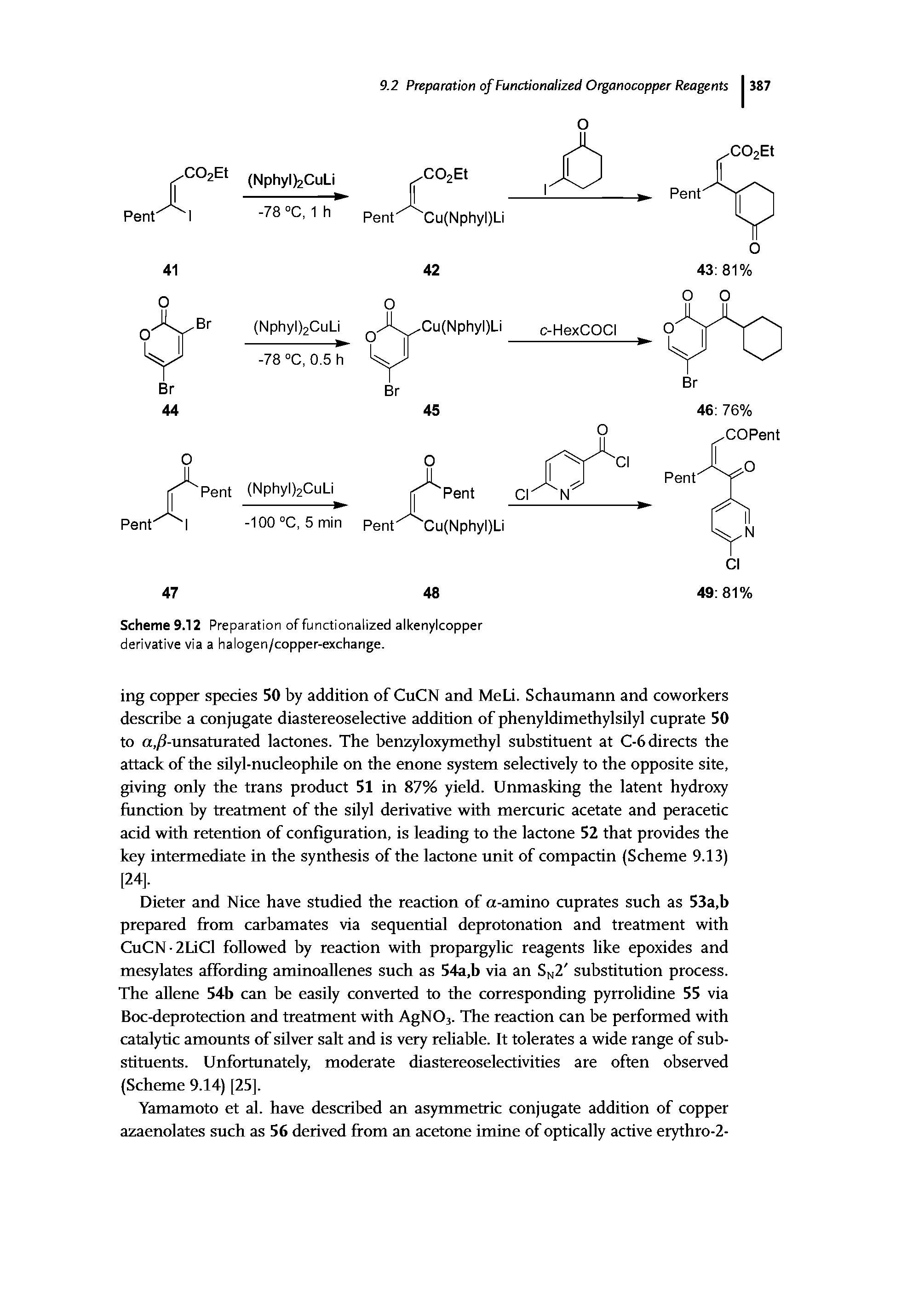Scheme 9.12 Preparation of functionalized alkenylcopper derivative via a halogen/copper-exchange.