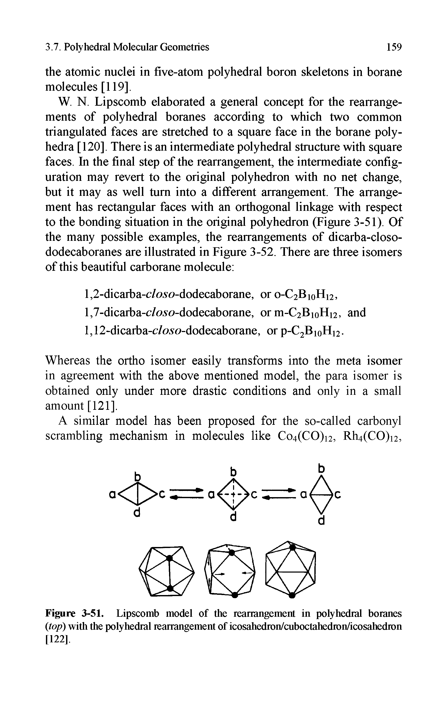Figure 3-51. Lipscomb model of the rearrangement in polyhedral boranes top) with the polyhedral rearrangement of icosahedron/cuboctahedron/icosahedron [122],...