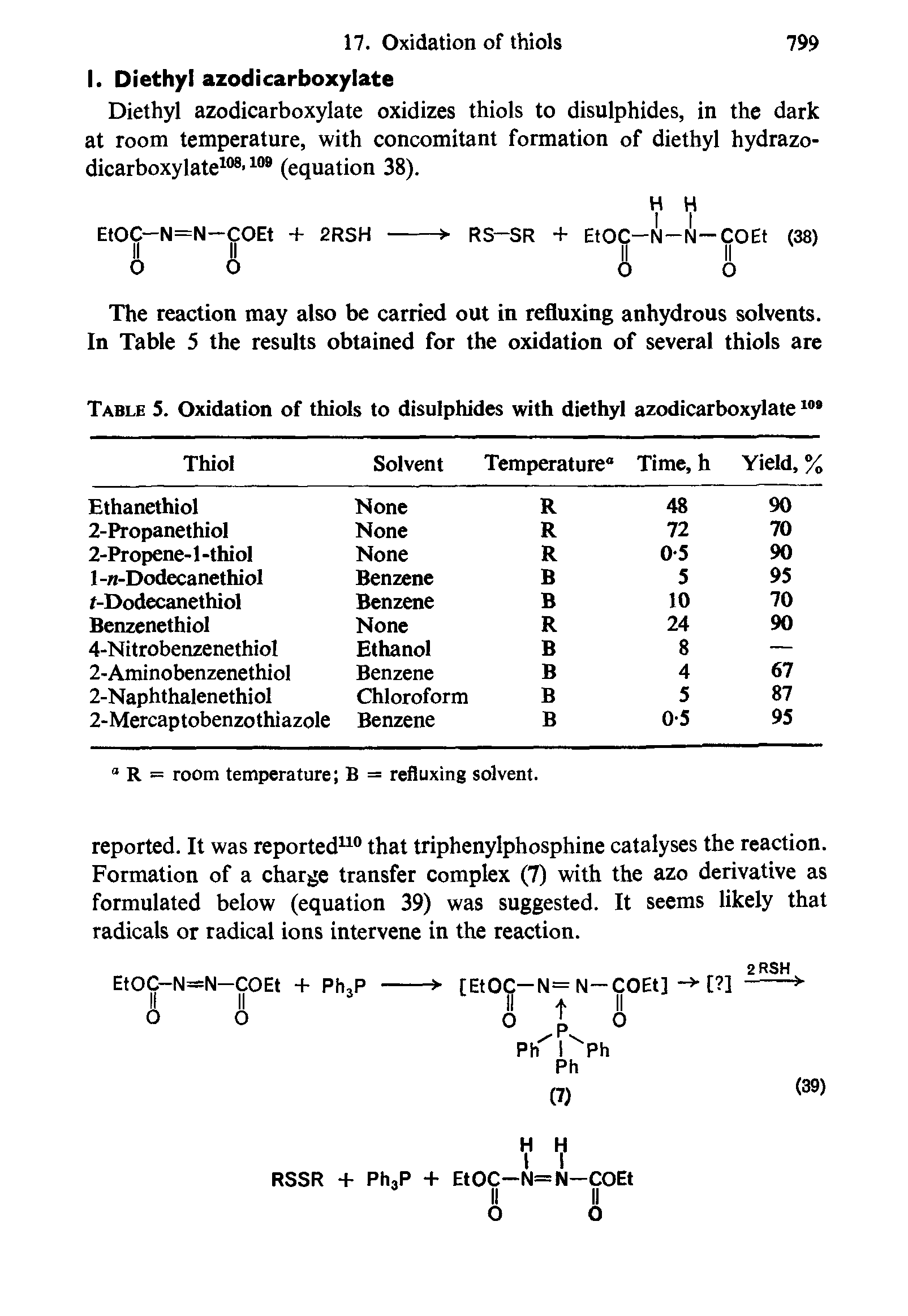 Table S. Oxidation of thiols to disulphides with diethyl azodicarboxylate...