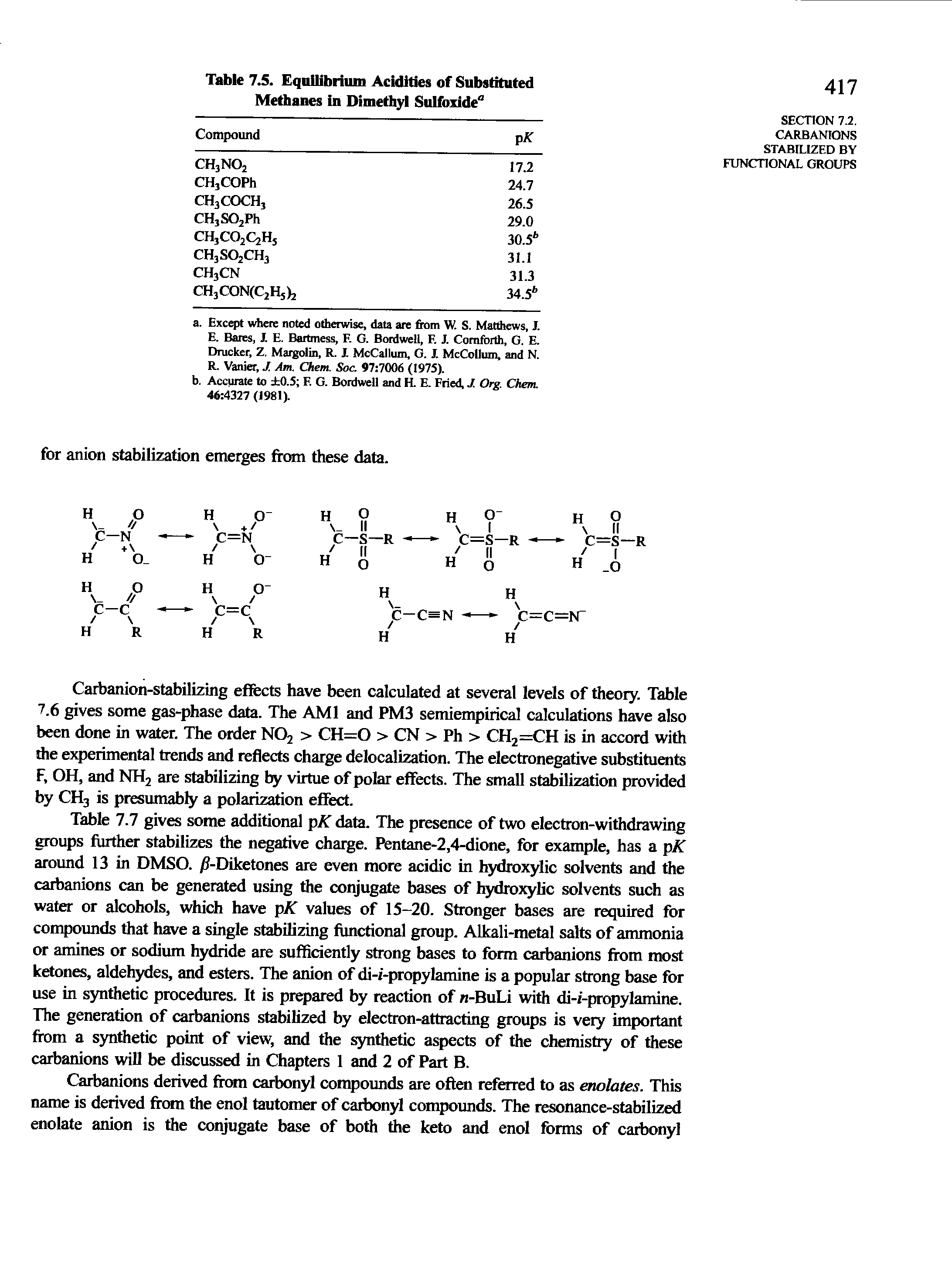 Table 7.5. EquUibriimi Acidities of Substituted Methanes in Dimethyl Sulfoxide ...