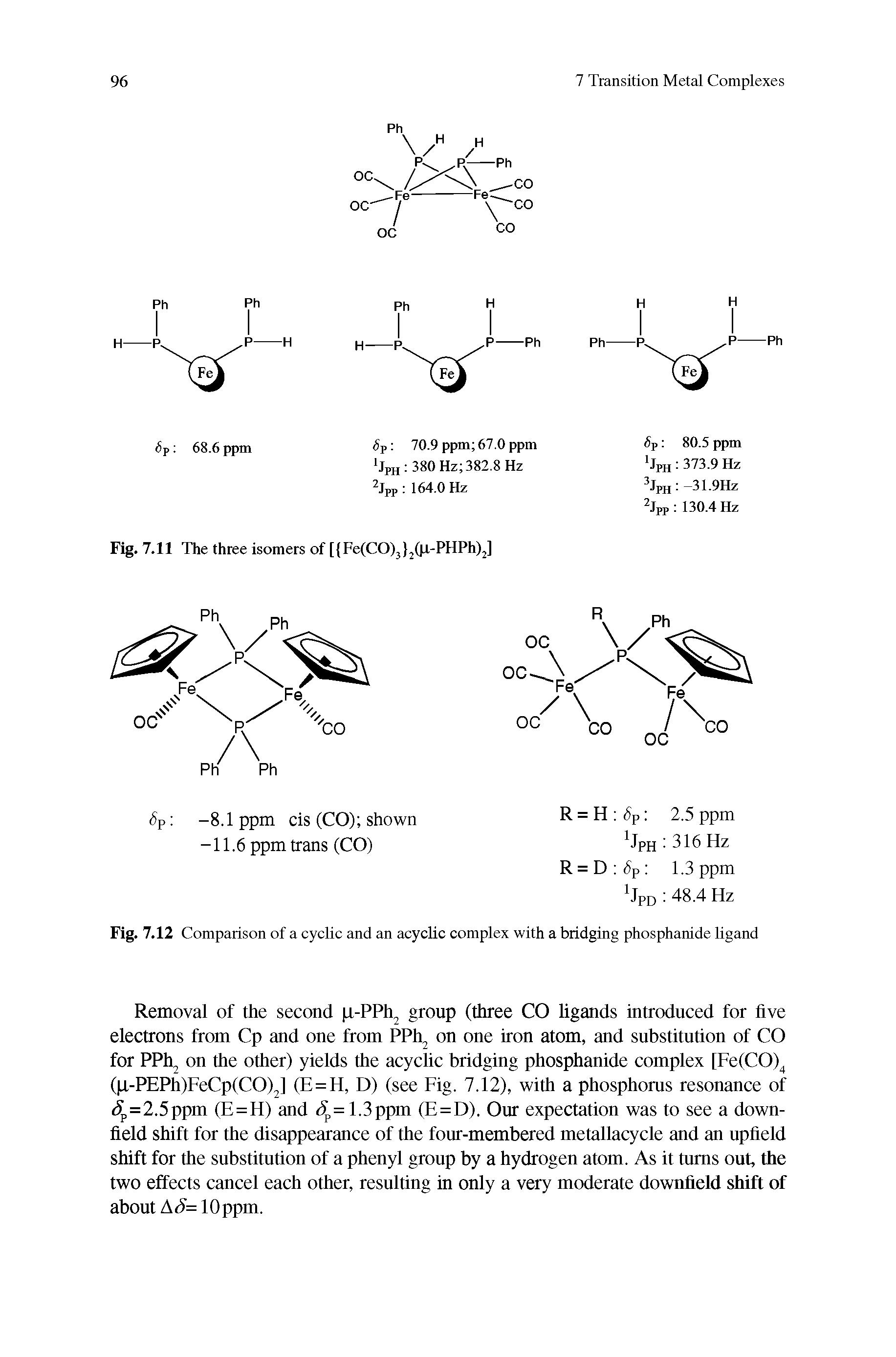 Fig. 7.12 Comparison of a cyclic and an acyclic complex with a bridging phosphanide ligand...