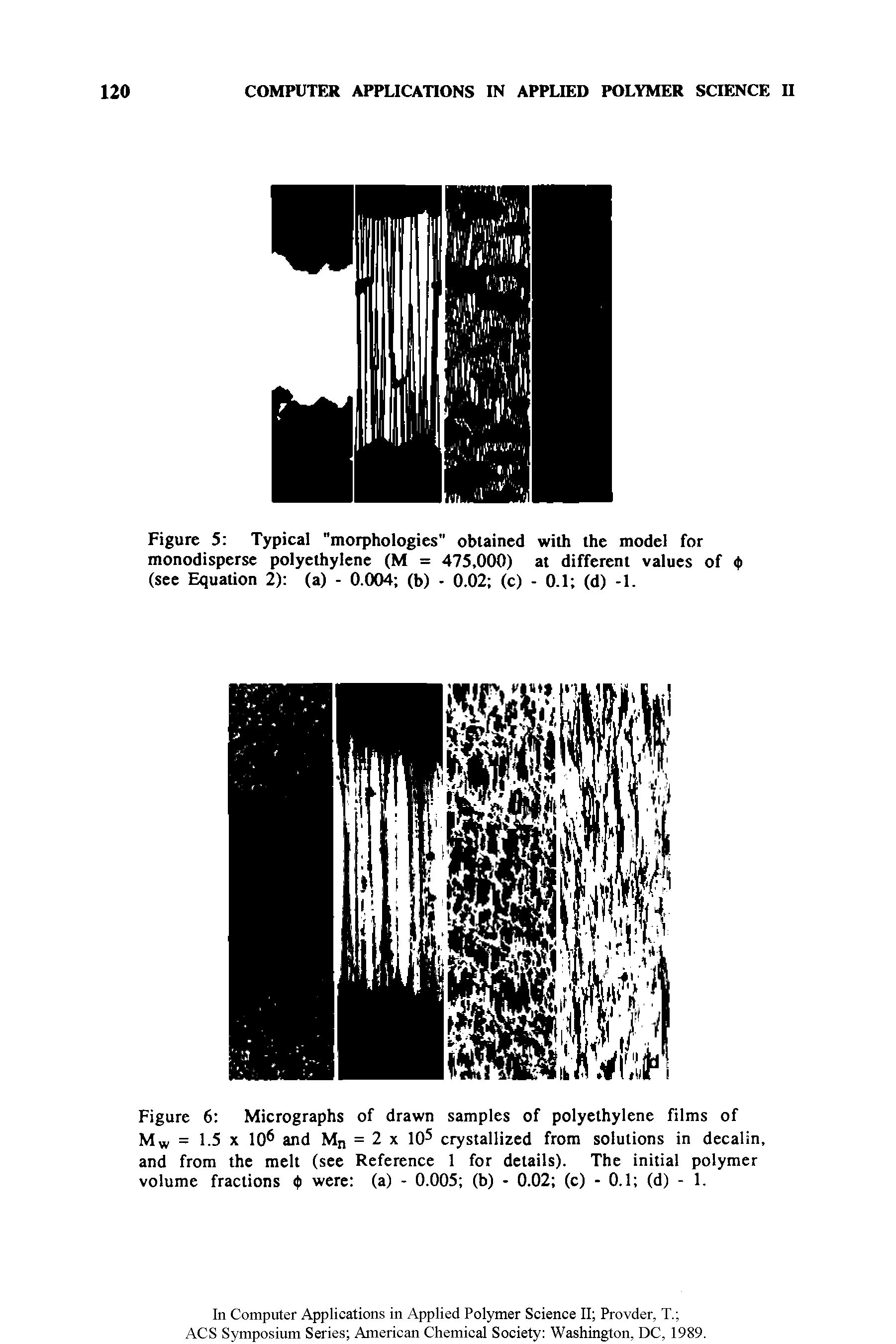 Figure 6 Micrographs of drawn samples of polyethylene films of Mw = 1.5 X 10 and Mn = 2 x 10 crystallized from solutions in decalin, and from the melt (see Reference 1 for details). The initial polymer volume fractions were (a) - 0.005 (b) - 0.02 (c) - 0.1 (d) - 1.