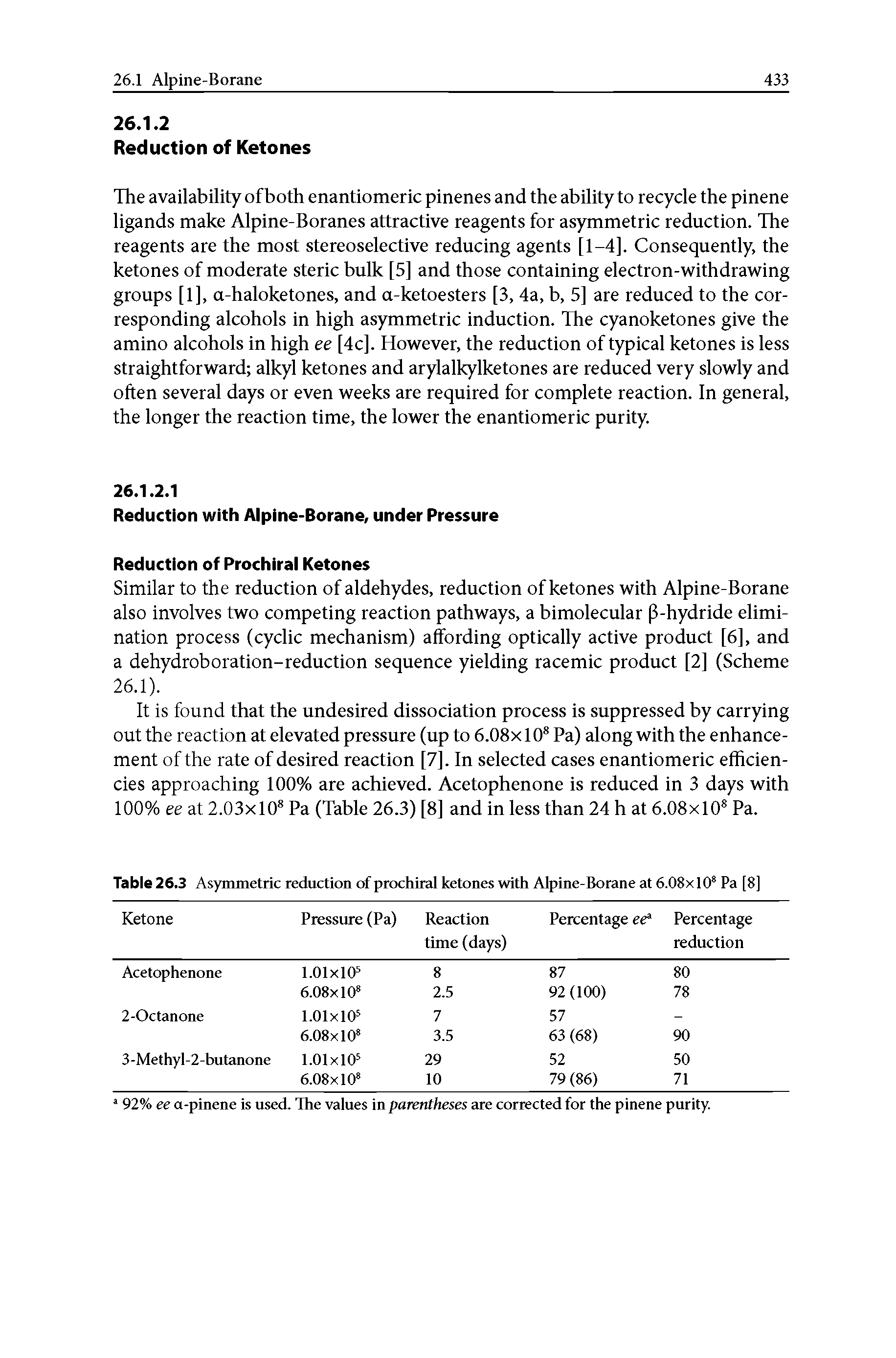 Table 26.3 Asymmetric reduction of prochiral ketones with Alpine-Borane at 6.08x 10 Pa [8]...