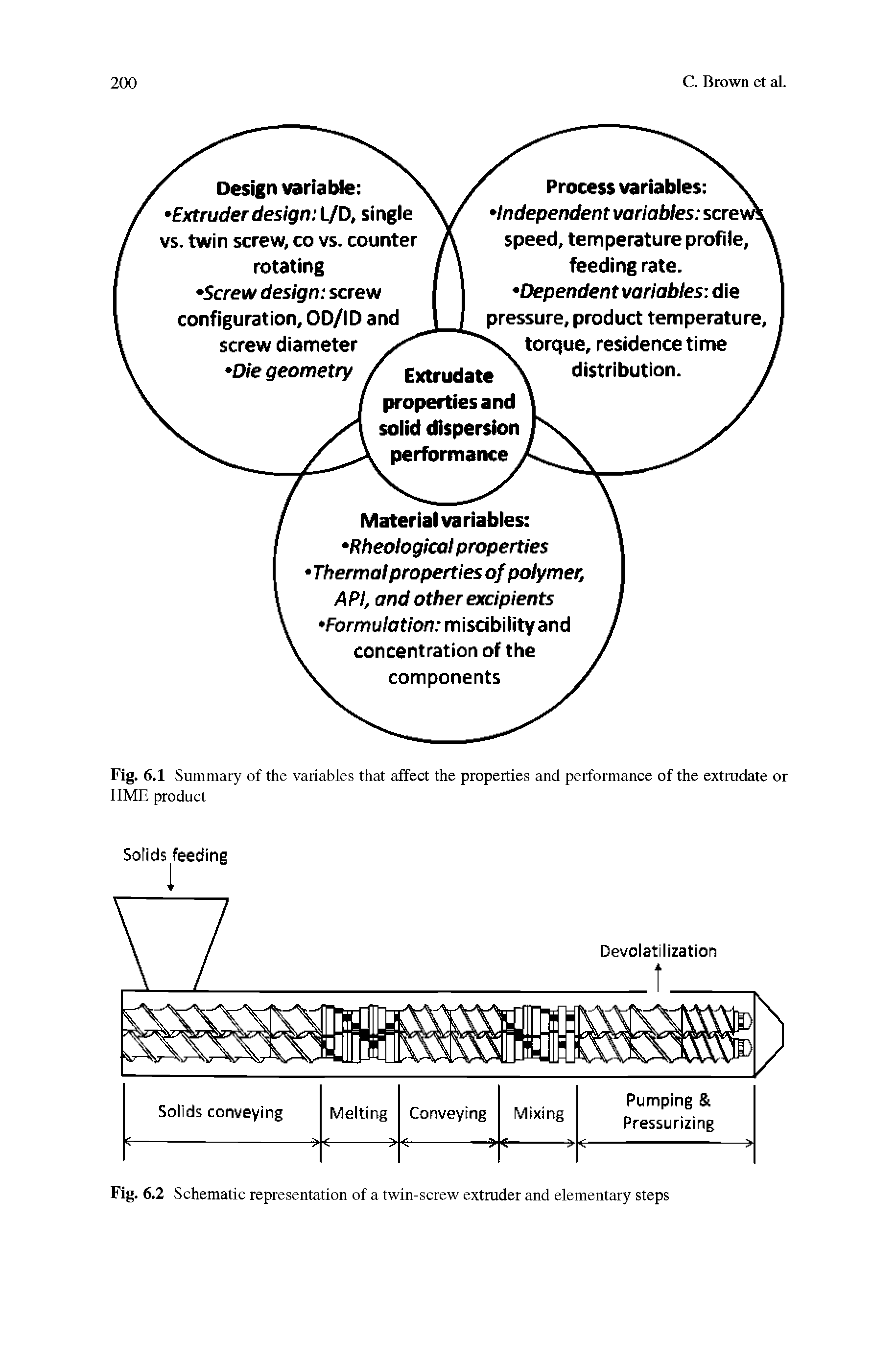 Fig. 6.2 Schematic representation of a twin-screw extruder and elementary steps...