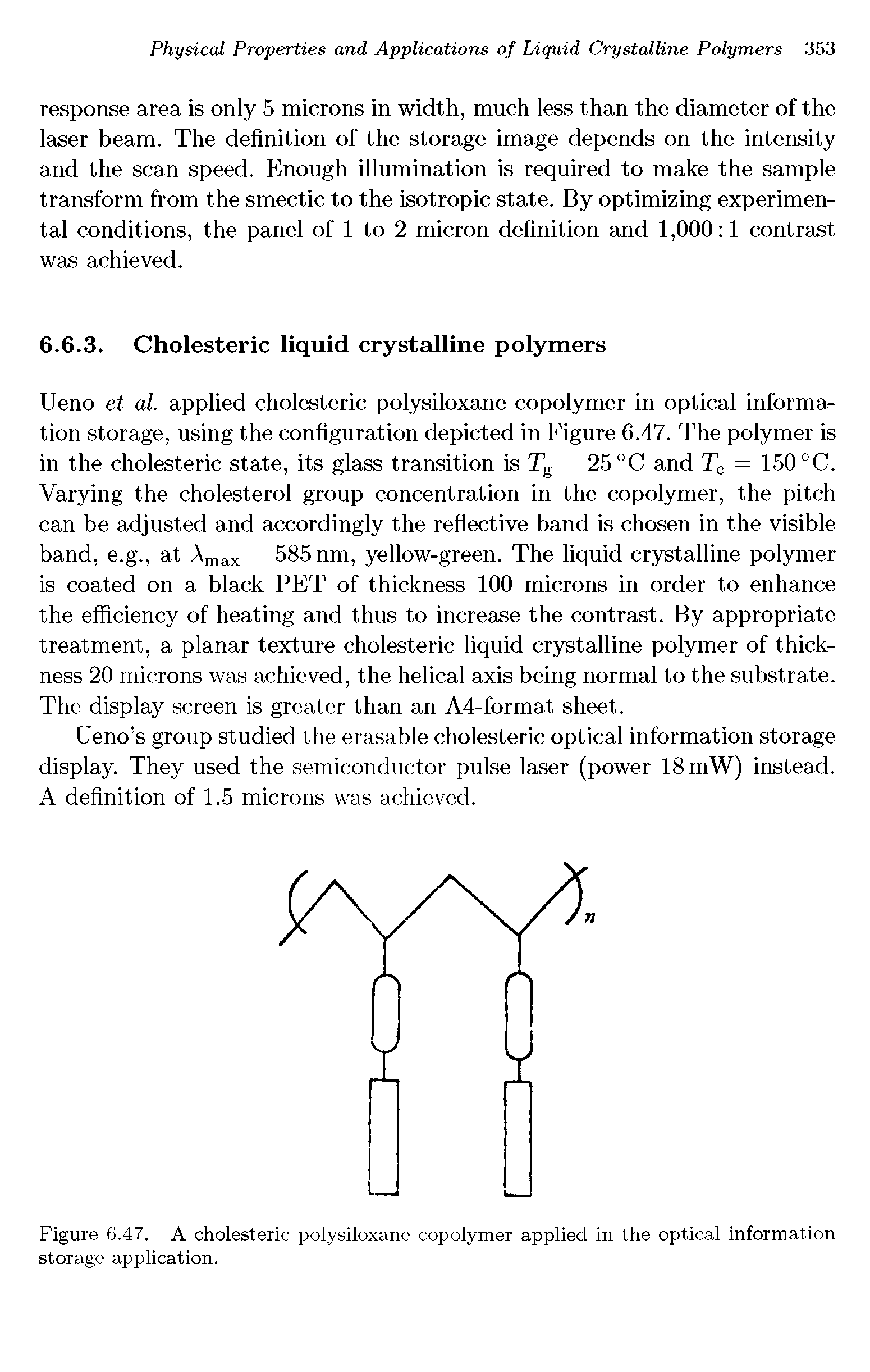 Figure 6.47. A cholesteric polysiloxane copolymer applied in the optical information storage application.