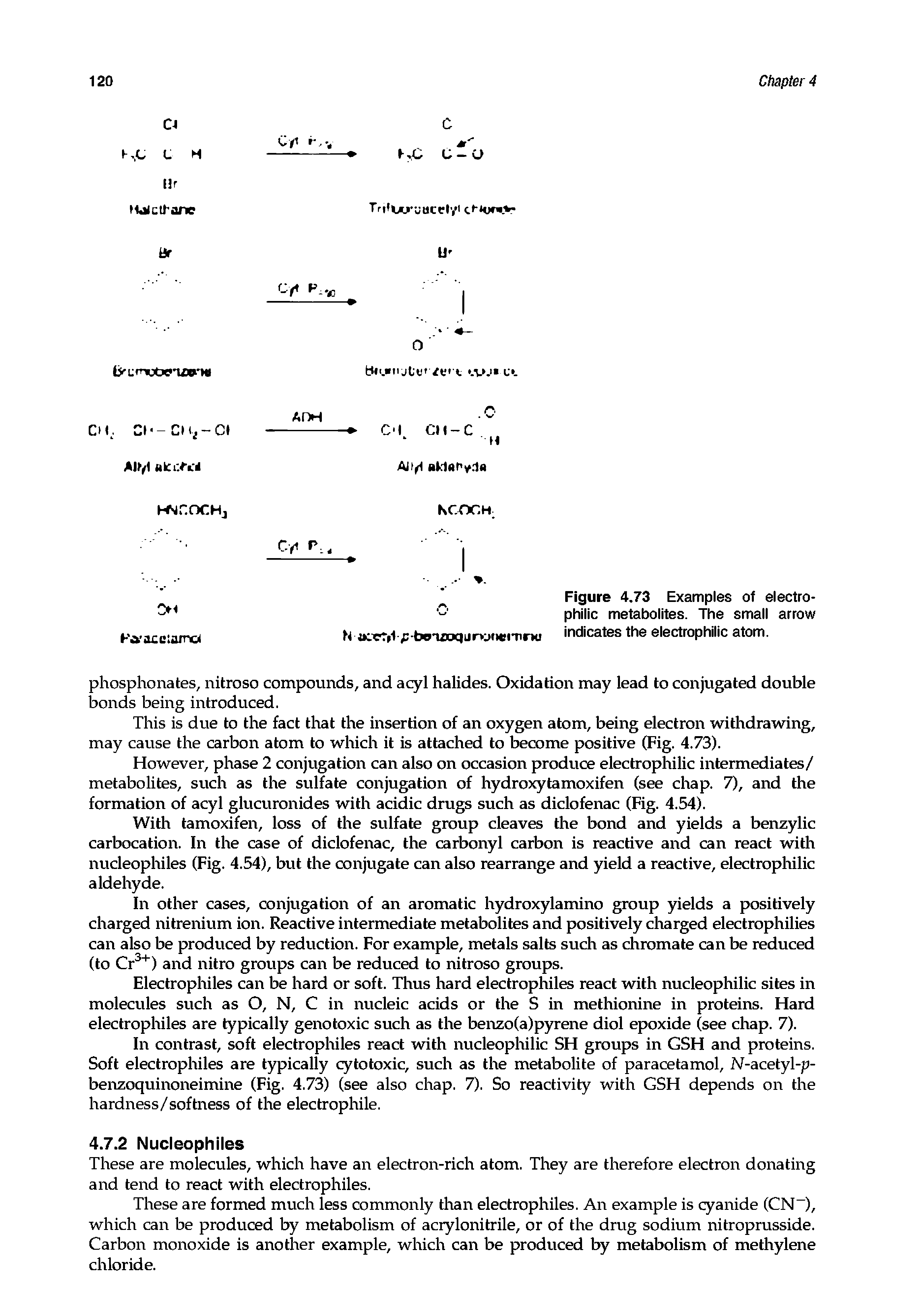 Figure 4.73 Examples of electro-philic metabolites. The small arrow Httxtfip bo-uoqjryjwprw indicates the electrophilic atom.
