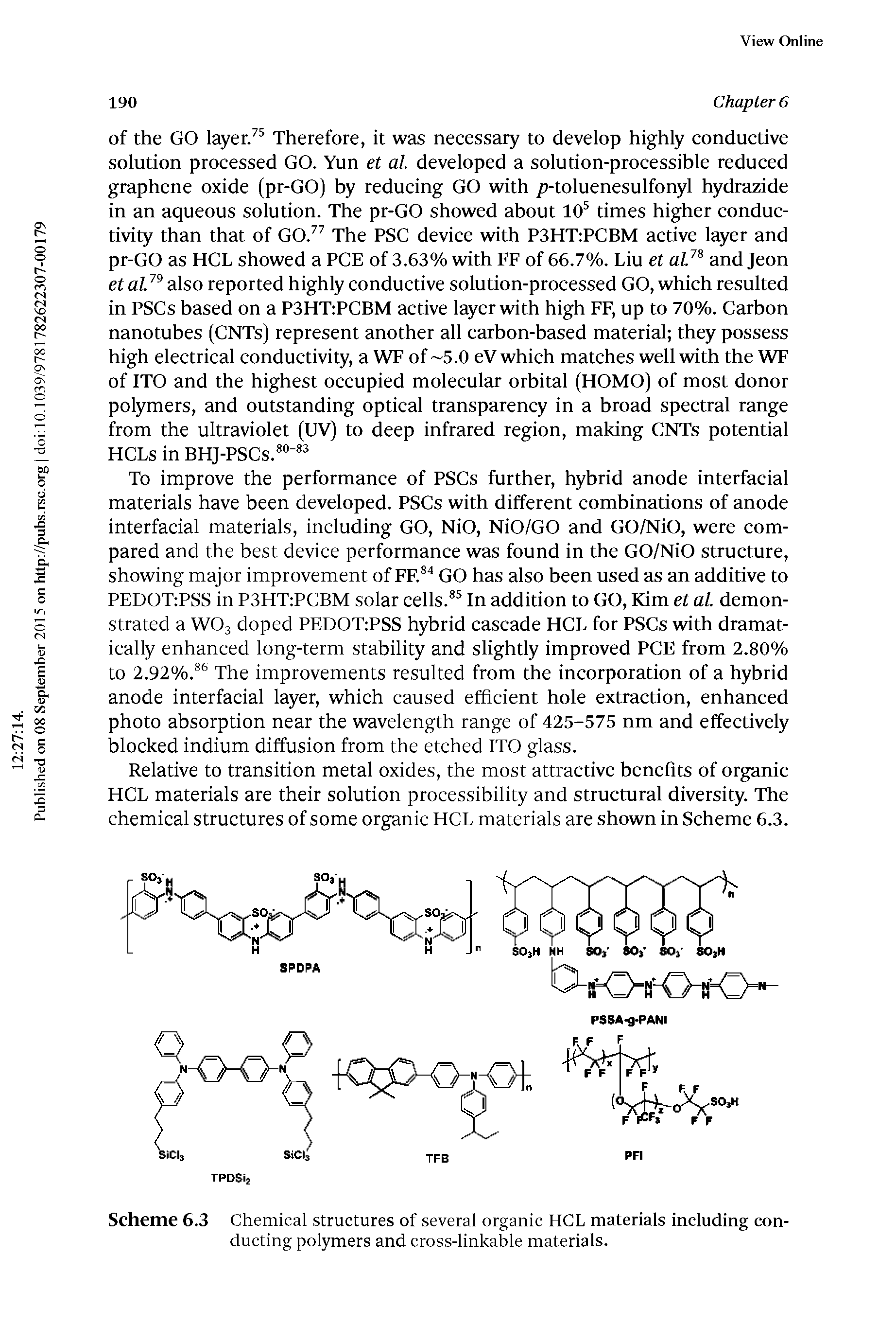 Scheme 6.3 Chemical structures of several organic HCL materials including conducting polymers and cross-linkable materials.