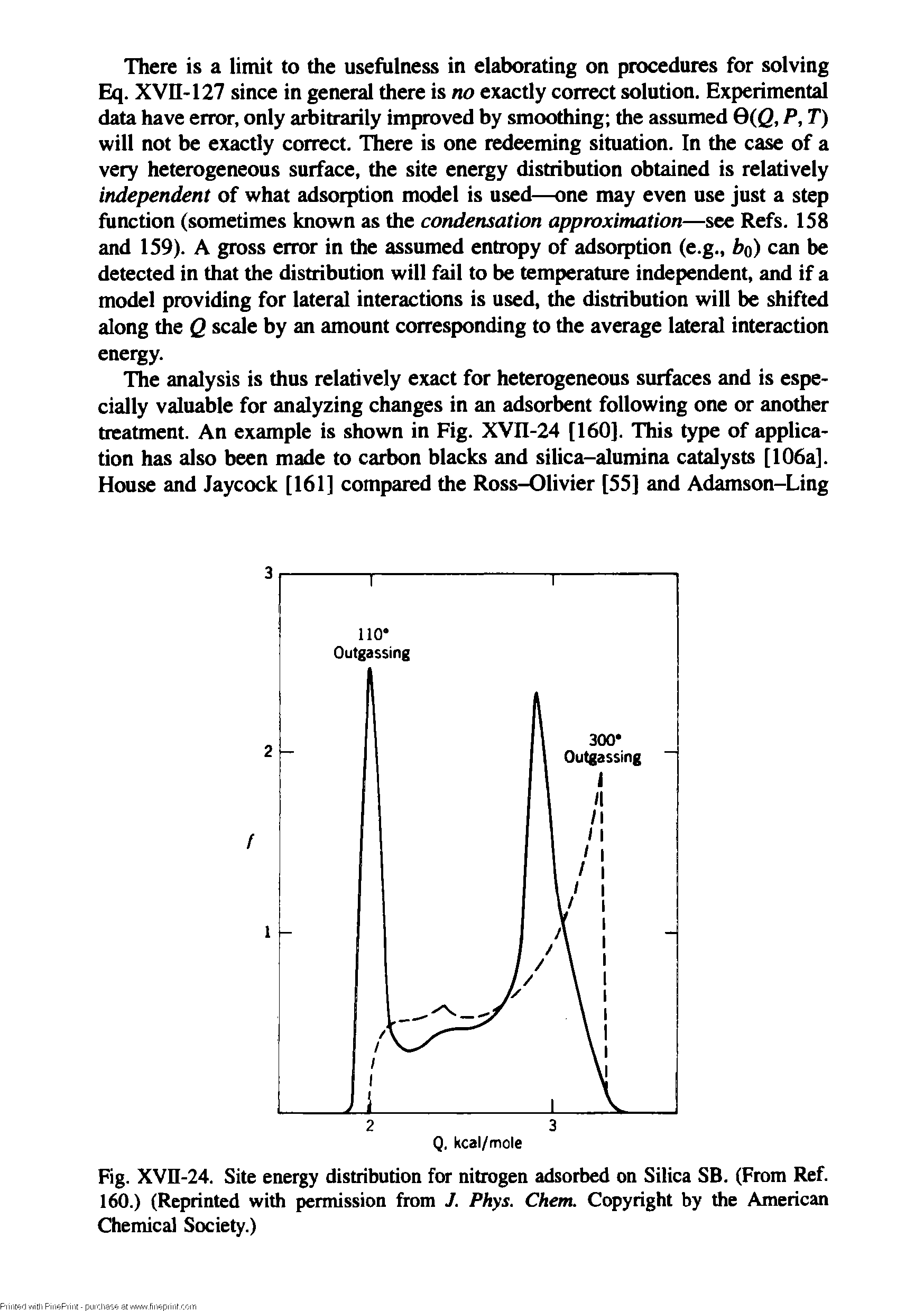 Fig. XVn-24. Site energy distribution for nitrogen adsorbed on Silica SB. (From Ref. 160.) (Reprinted with permission from J. Phys. Chem. Copyright by the American Chemical Society.)...