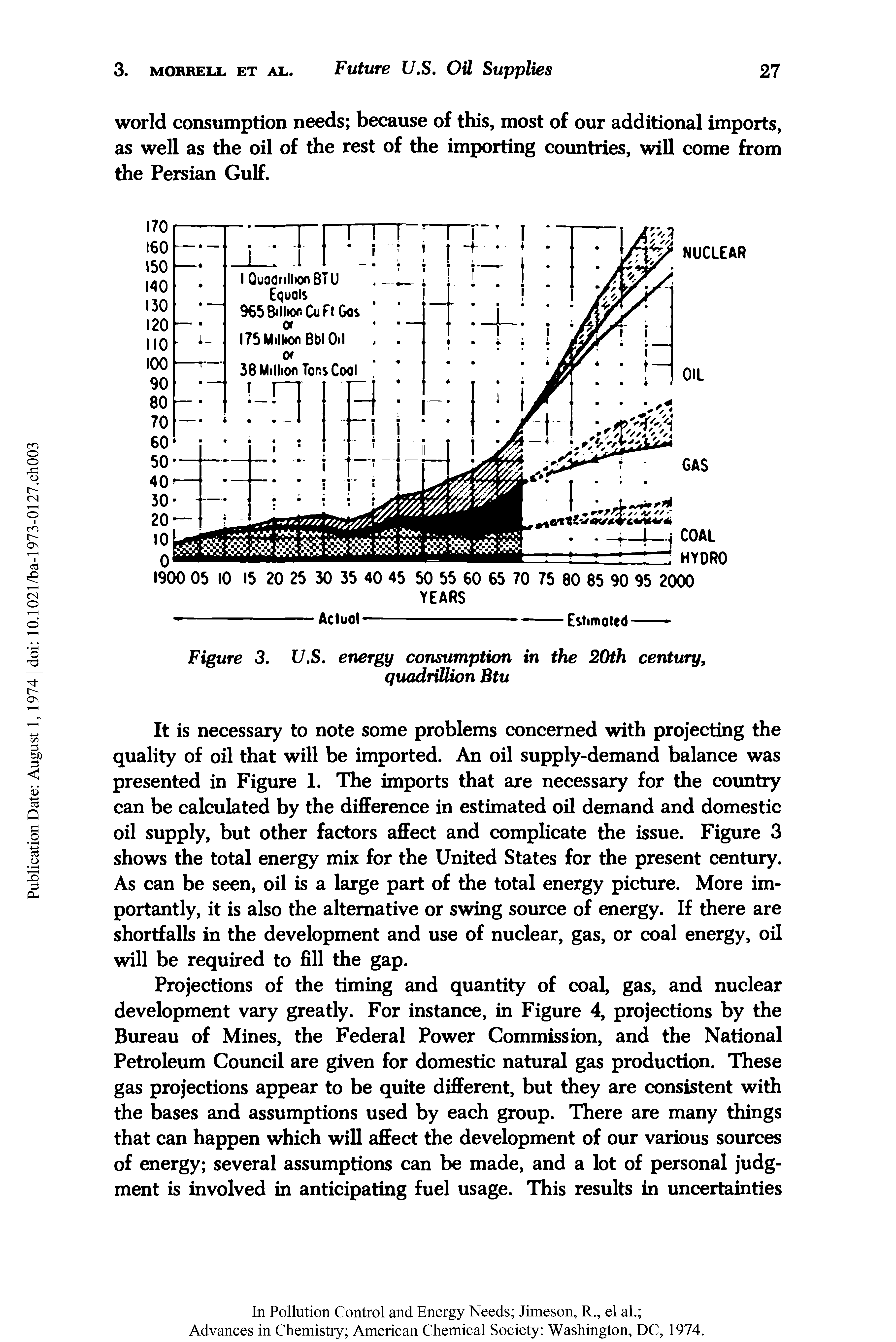 Figure 3, U.S. energy consumption in the 20th century, quadrillion Btu...