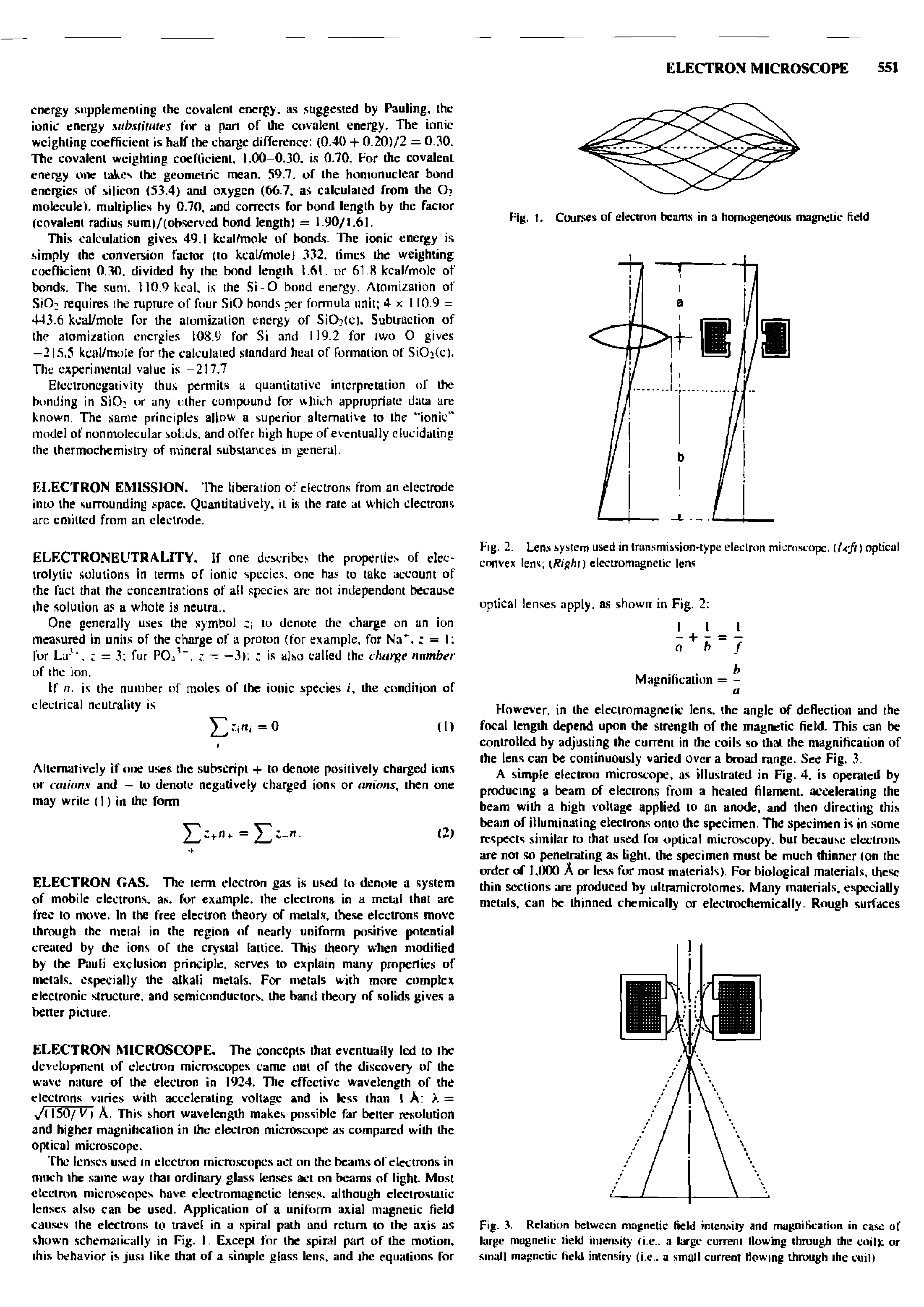 Fig. 2. Lens system used in transmission-type electron microscope. (left I optical convex lens t, Right) electromagnetic lens...