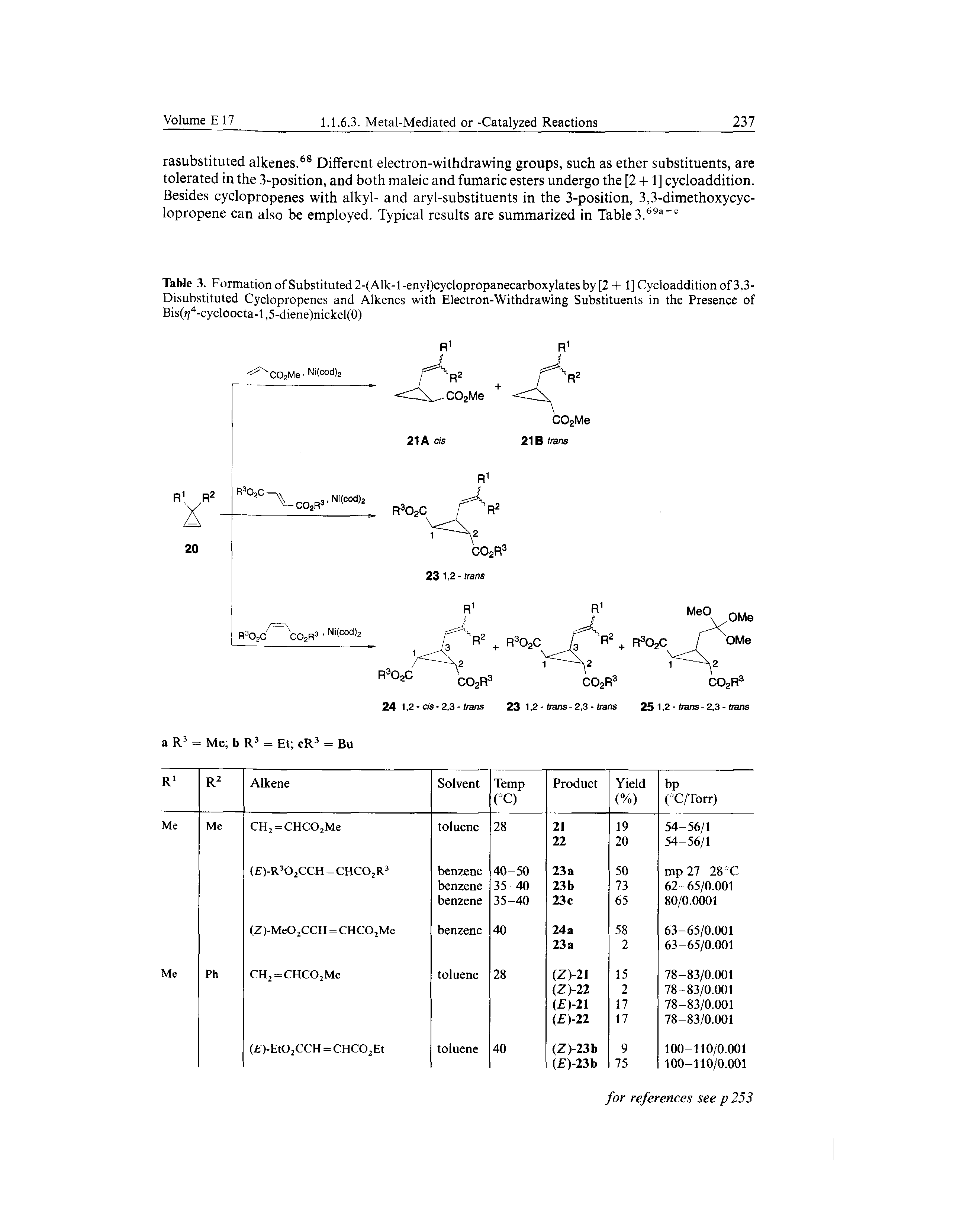 Table 3. Formation of Substituted 2-(Alk-l-enyl)cyclopropanecarboxylates by [2 + 1] Cycloaddition of 3,3-Disubstituted Cyclopropenes and Alkenes with Electron-Withdrawing Substituents in the Presence of Bis( -cycloocta-l,5-diene)nickel(0)...