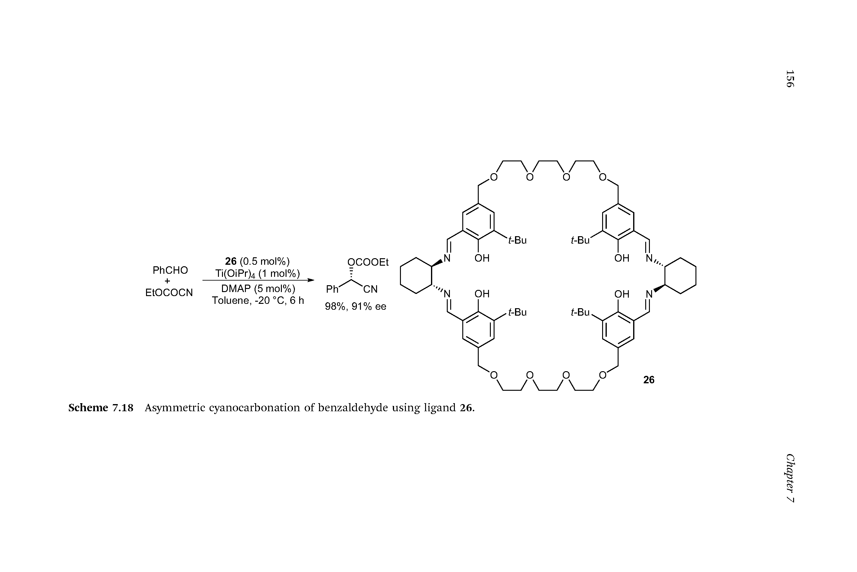 Scheme 7.18 Asymmetric cyanocarbonation of benzaldehyde using ligand 26.