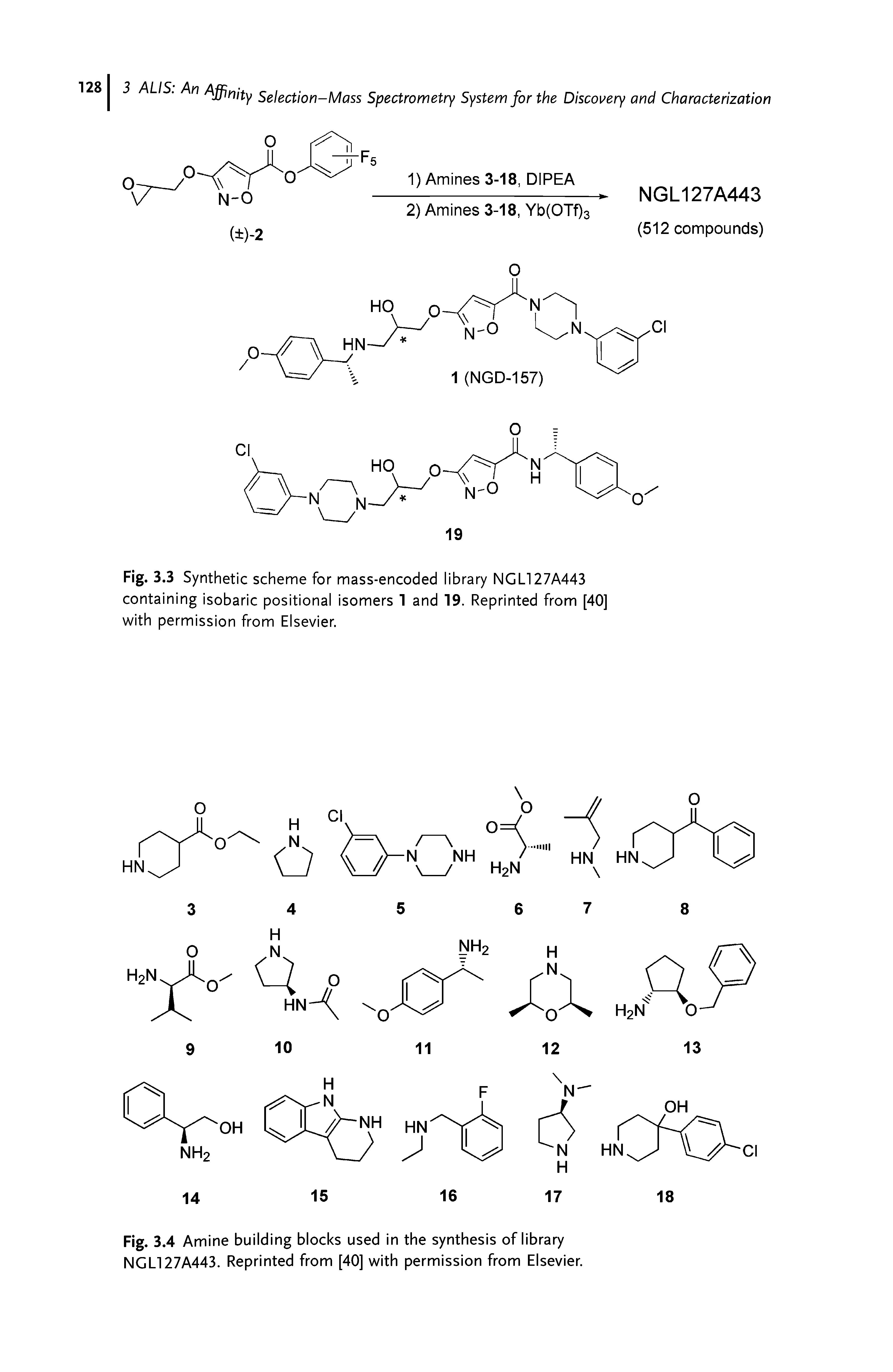 Fig. 3.3 Synthetic scheme for mass-encoded library NGL127A443 containing isobaric positional isomers 1 and 19. Reprinted from [40] with permission from Elsevier.