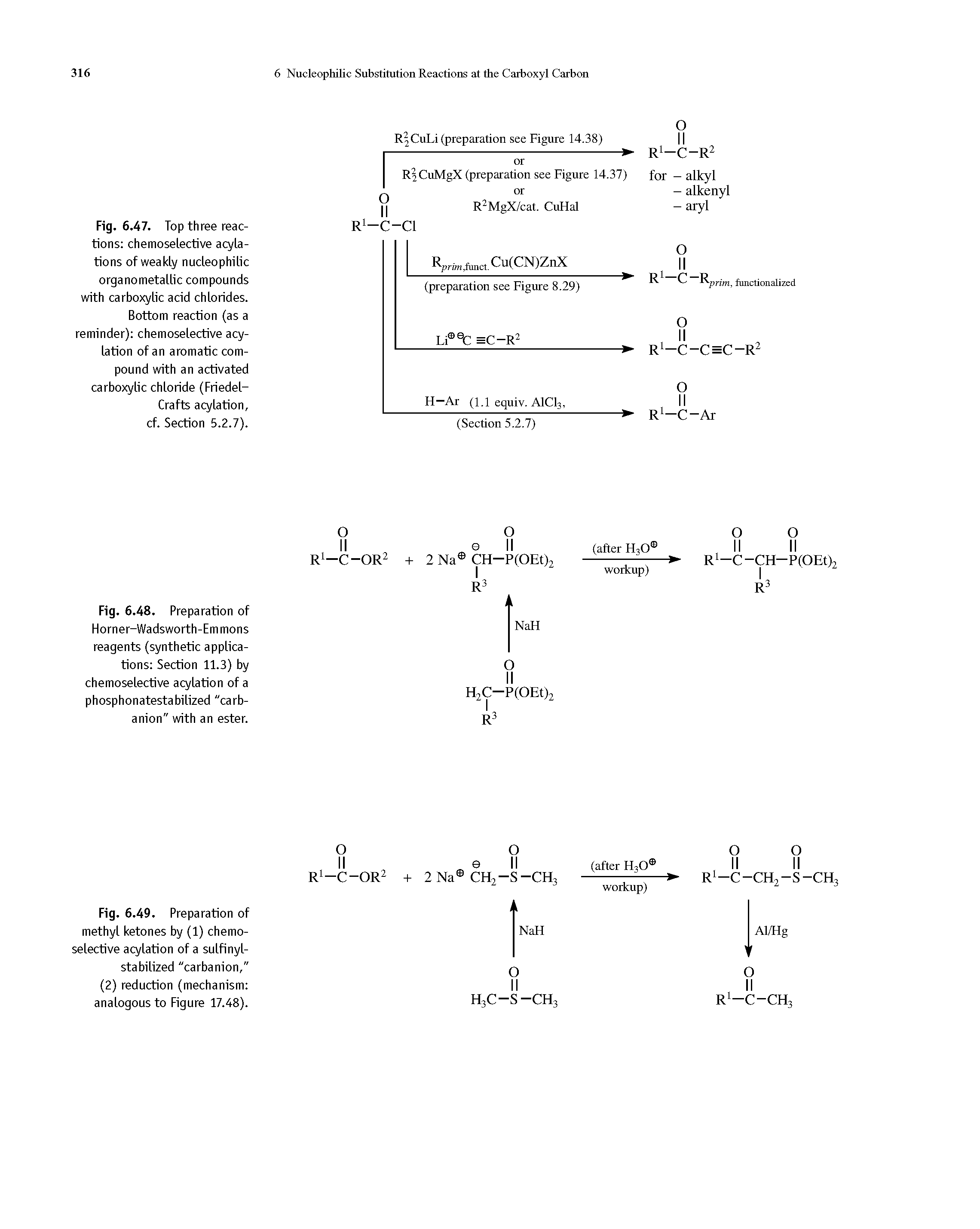 Fig. 6.47. Top three reactions chemoselective acylations of weakly nucleophilic organometallic compounds with carboxylic acid chlorides.