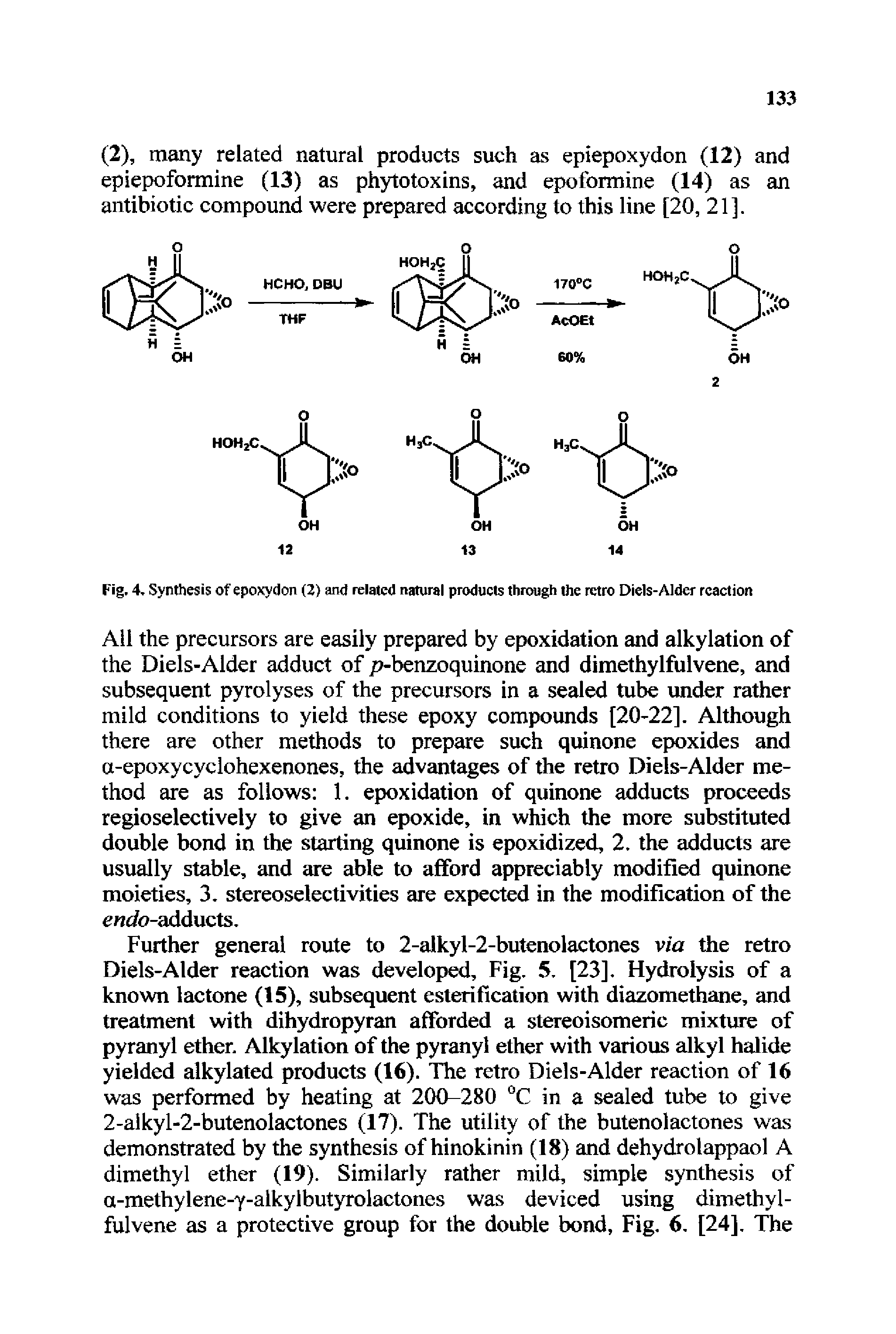 Fig. 4. Synthesis of epoxydon (2) and related natural products through the retro Diels-Alder reaction...