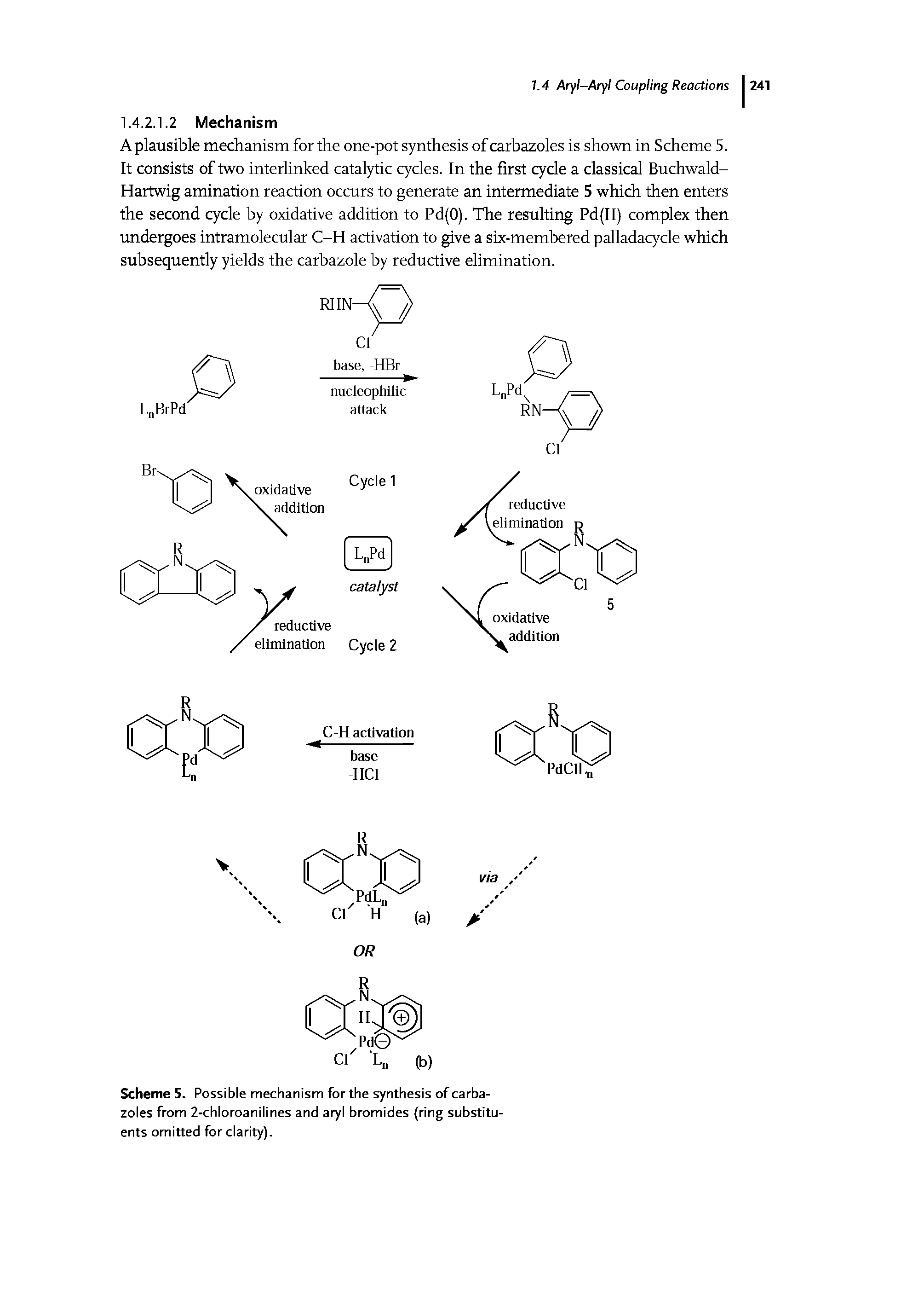 Scheme 5. Possible mechanism for the synthesis of carba-zoles from 2-chloroanilines and aryl bromides (ring substituents omitted for clarity).