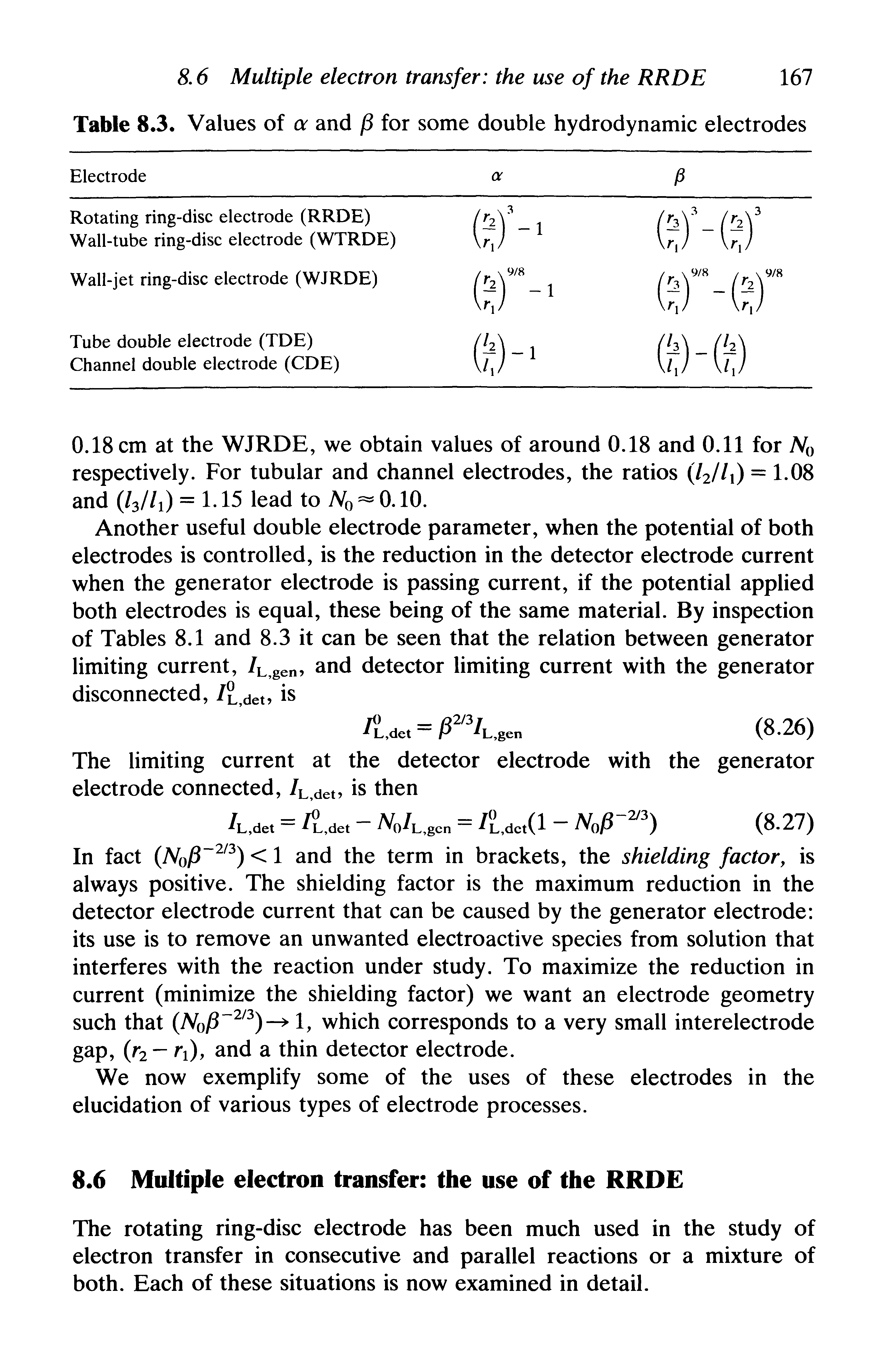 Table 8.3. Values of a and / for some double hydrodynamic electrodes...