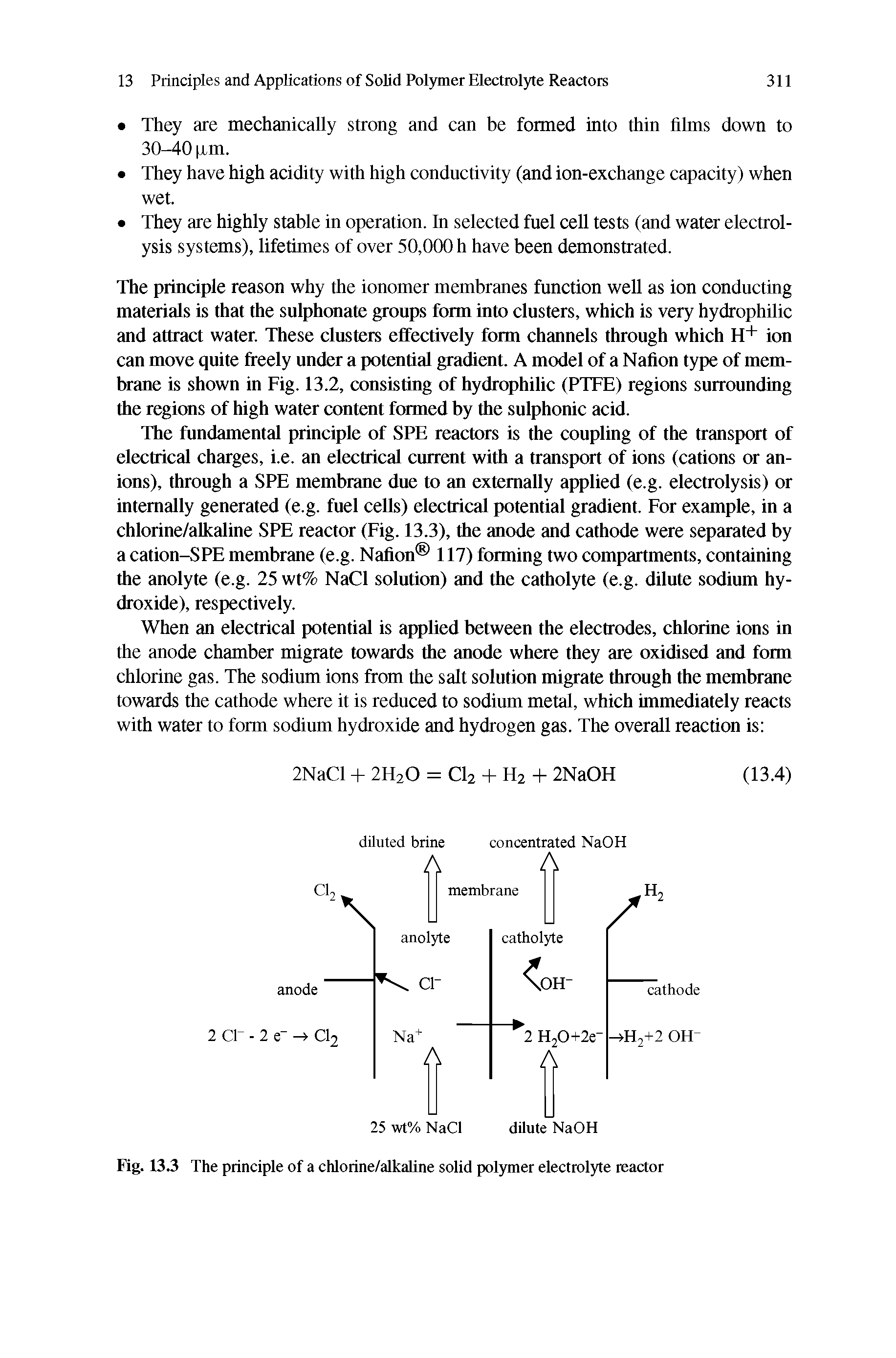 Fig. 13.3 The principle of a chlorine/alkaline solid polymer electrolyte reactor...