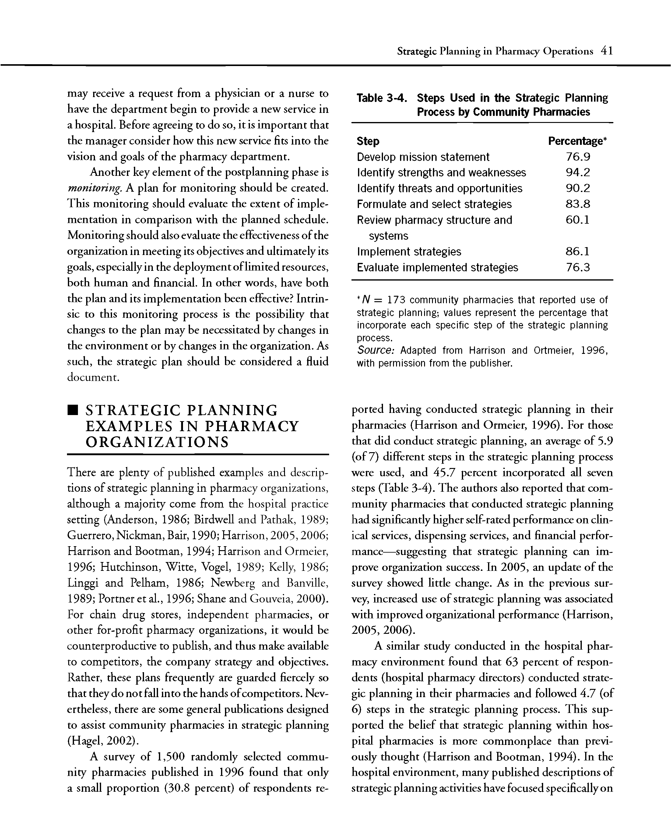 Table 3-4. Steps Used in the Strategic Planning Process by Community Pharmacies...