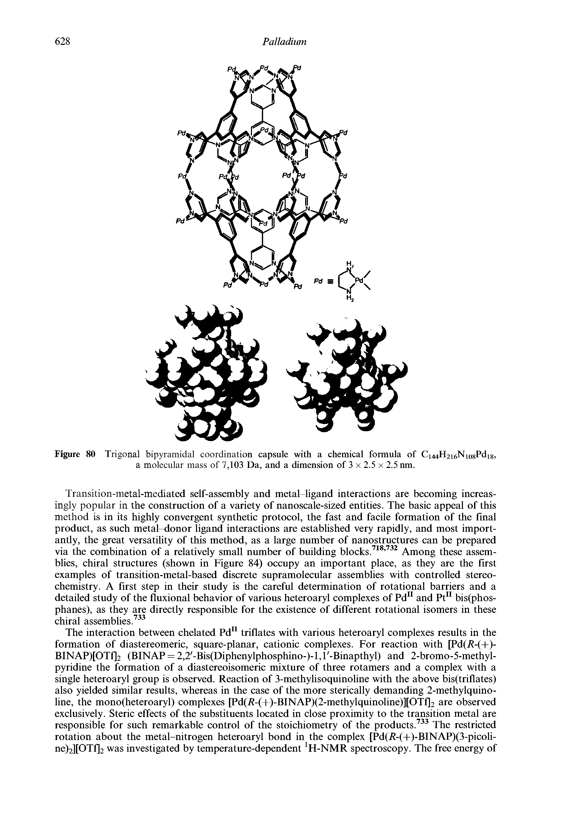 Figure 80 Trigonal bipyramidal coordination capsule with a chemical formula of C H igNdosPdig, a molecular mass of 7,103 Da, and a dimension of 3 x 2.5 x 2.5 nm.